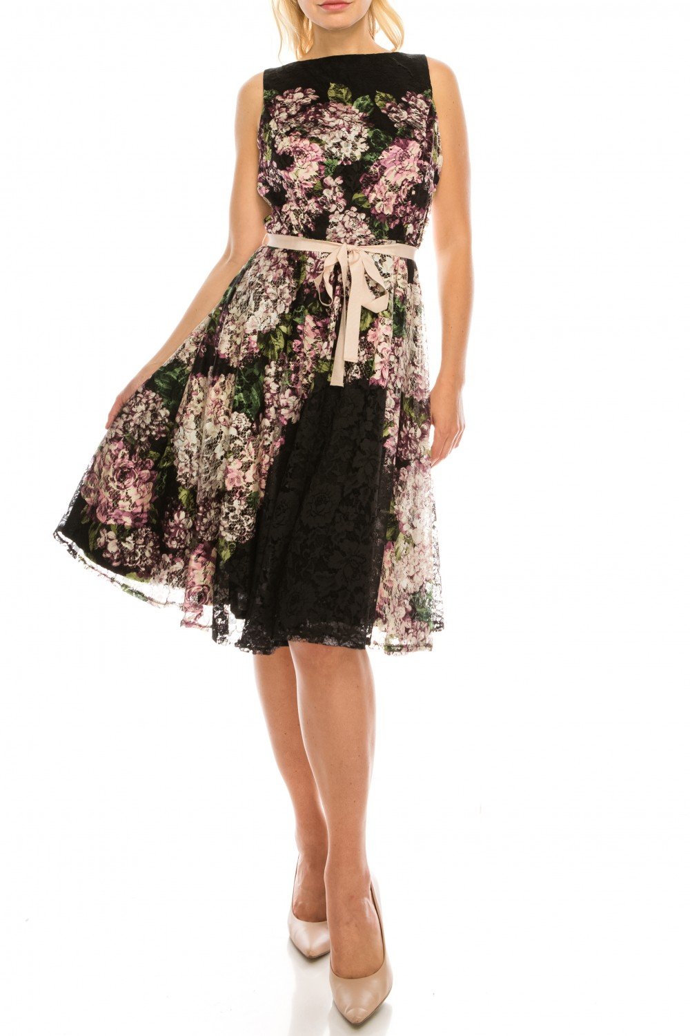 Gabby Skye - Floral Print And Lace A-line Dress 57417MGSC Gabby Skye - Floral Print And Lace A-line Dress 57417MGSC