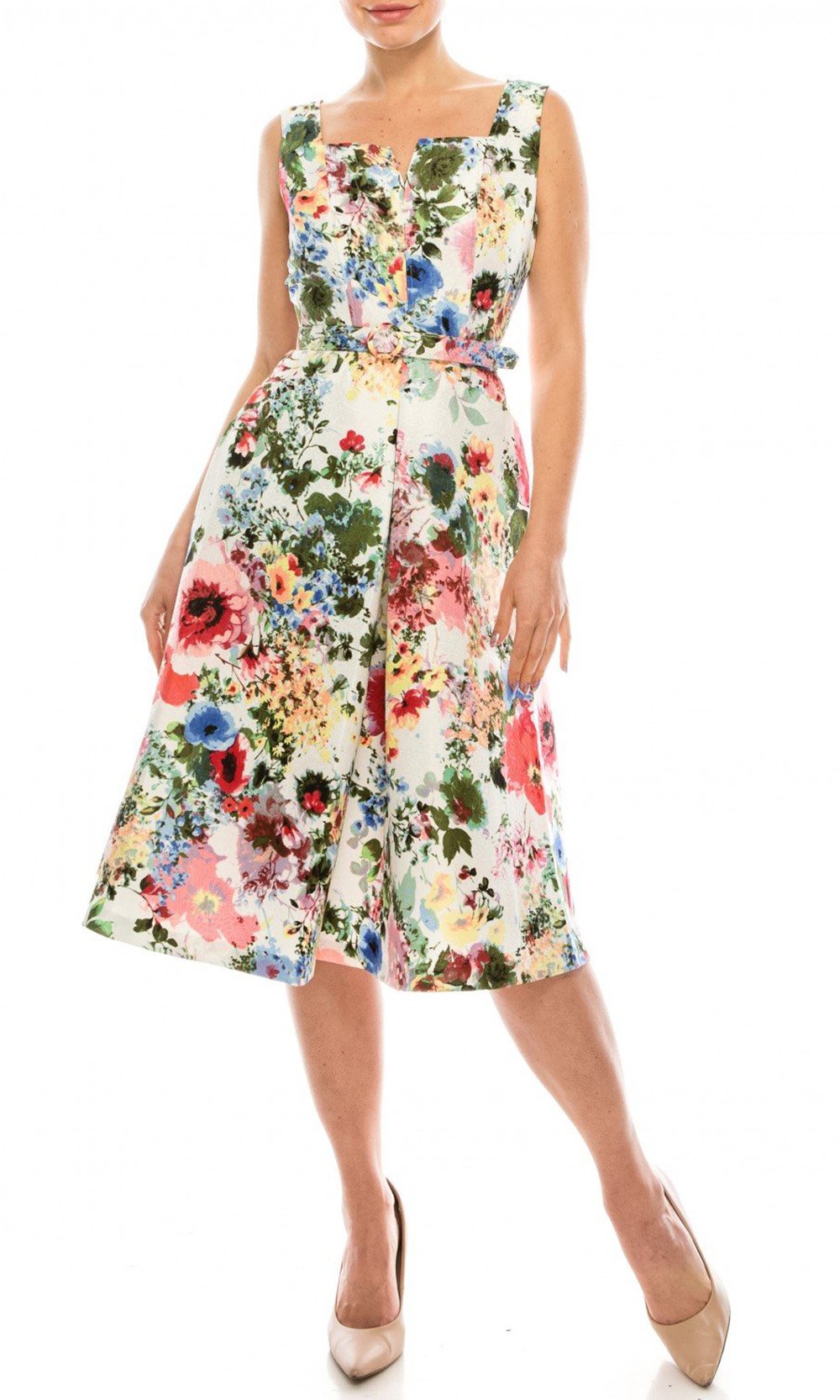 Gabby Skye - 57472MG Floral Print Jacquard Dress In Multi-Color