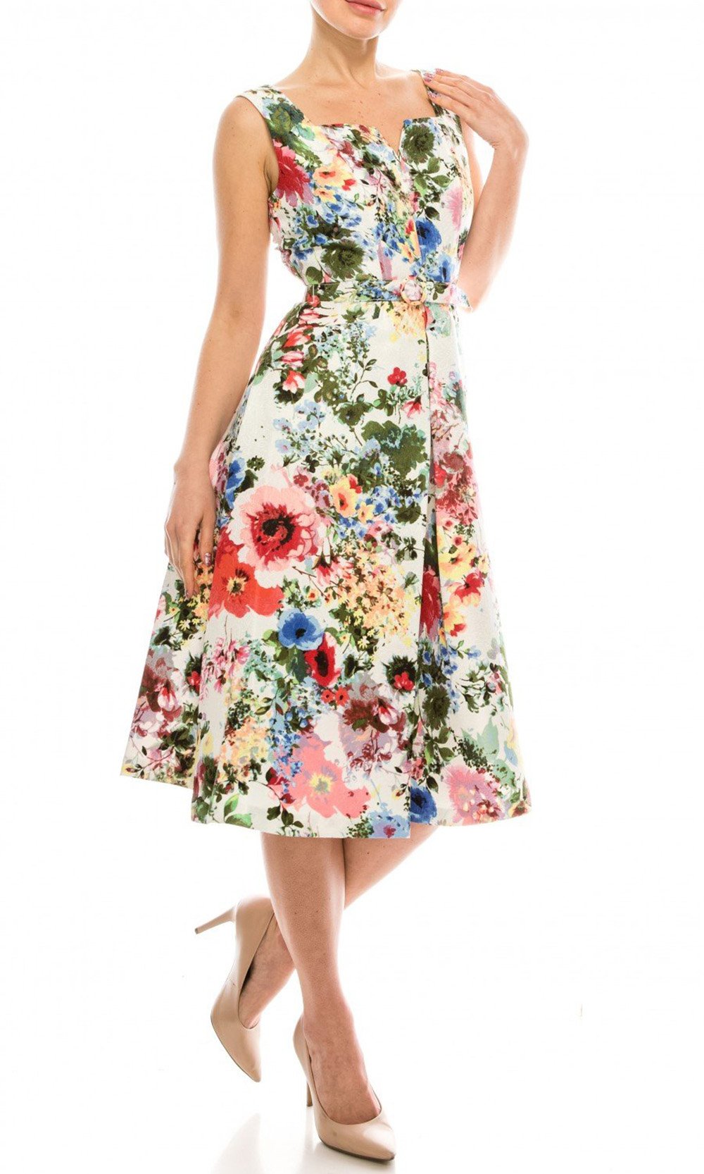 Gabby Skye - 57472MG Floral Print Jacquard Dress In Multi-Color