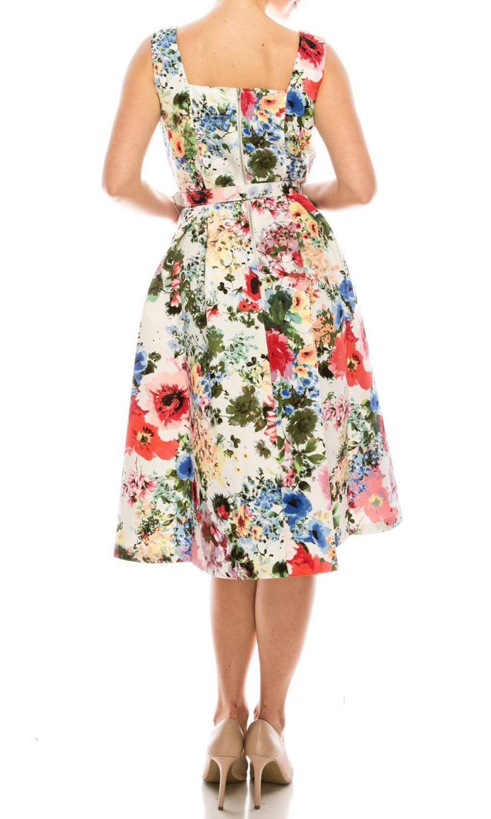 Gabby Skye - 57472MG Floral Print Jacquard Dress In Multi-Color