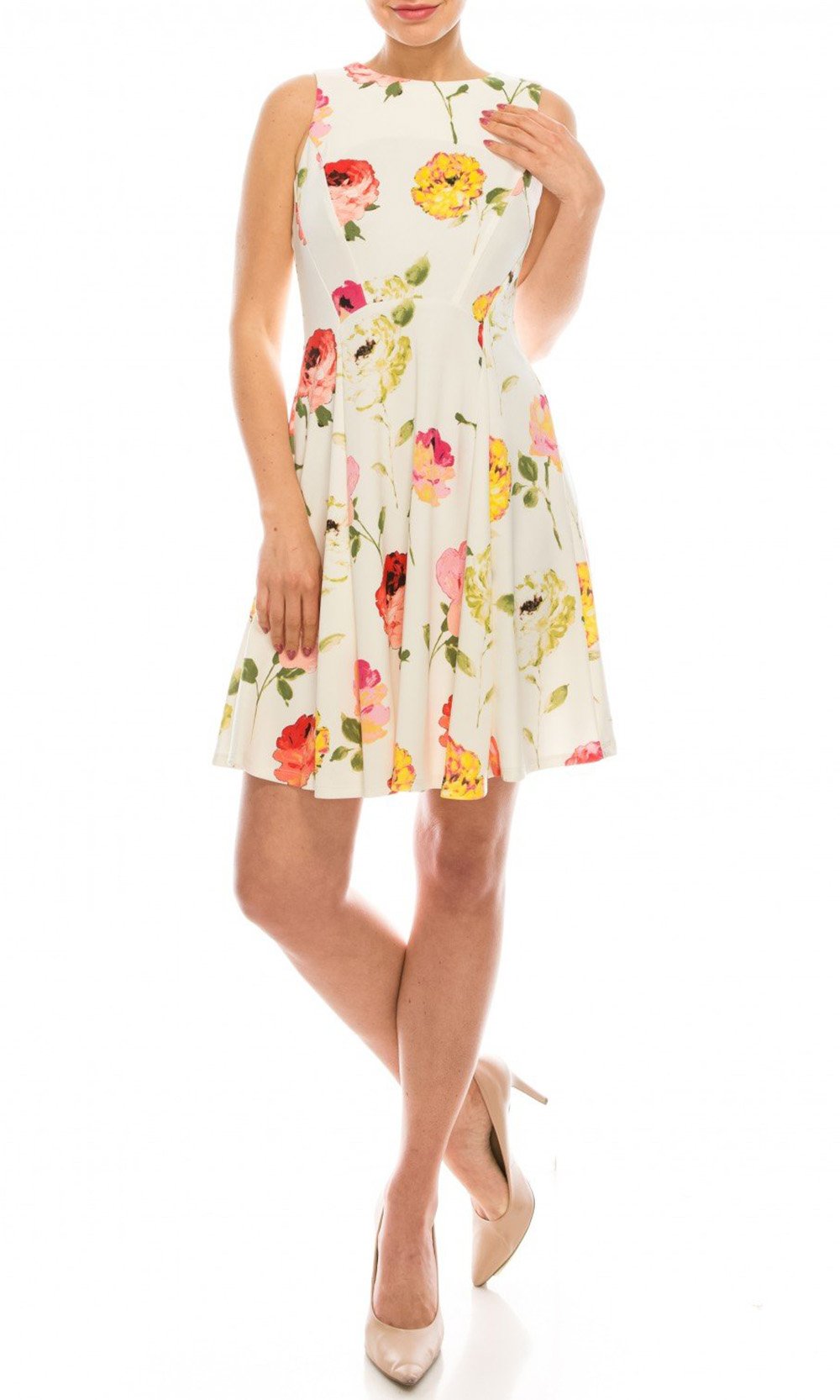 Gabby Skye - 57639MG Floral Print Sleeveless Dress In Multi-Color