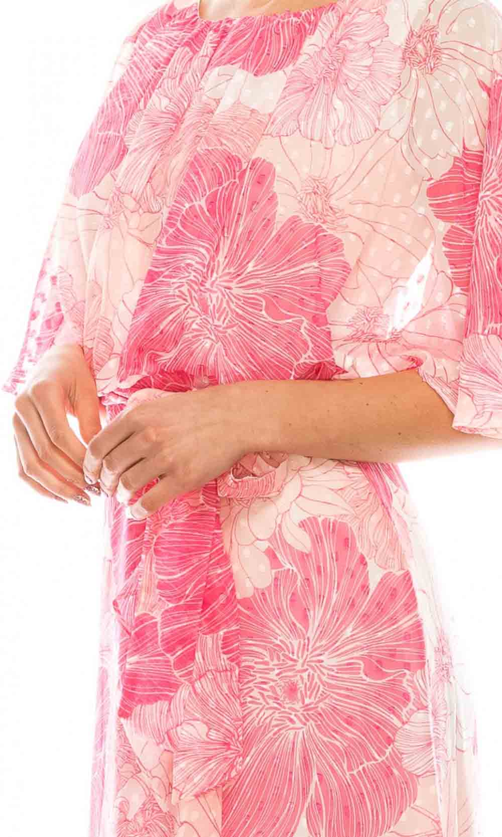Gabby Skye - 95259MG Butterfly Sleeve Blouson Floral Chiffon Dress In Floral and Pink