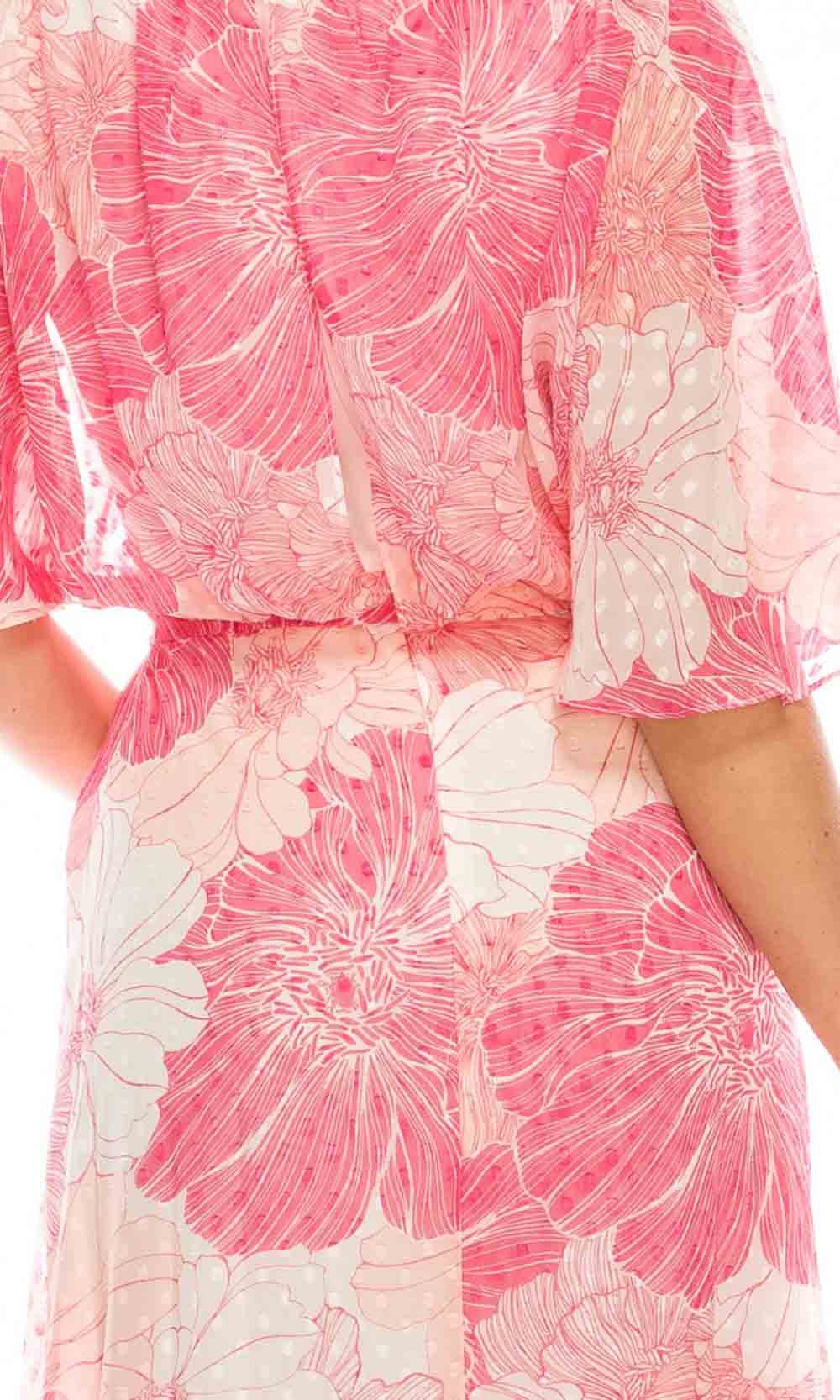 Gabby Skye - 95259MG Butterfly Sleeve Blouson Floral Chiffon Dress In Floral and Pink