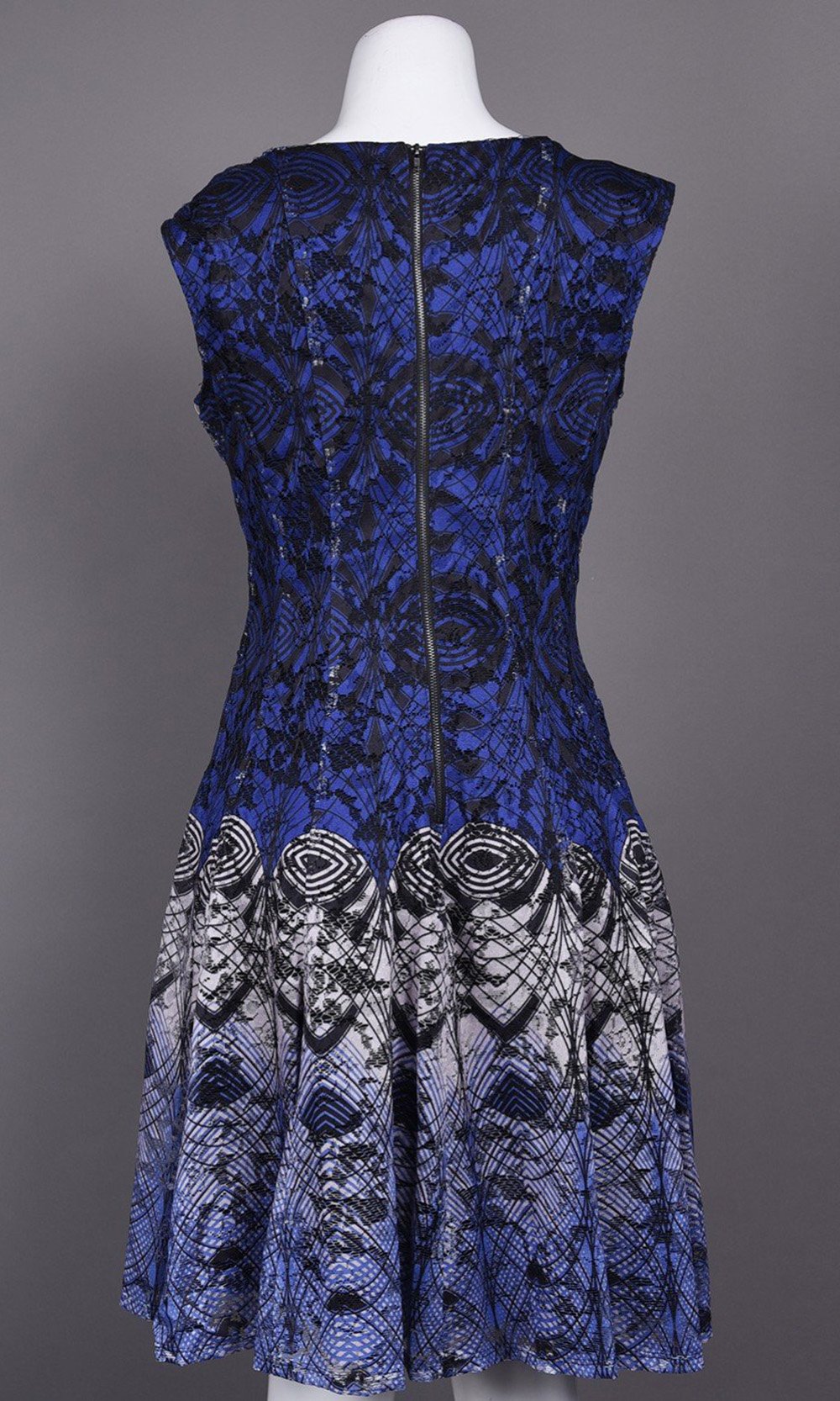 Gabby Skye - 56339MG Multi-Print Gradient Knit Lace A-Line Dress In Blue and Multi-Color