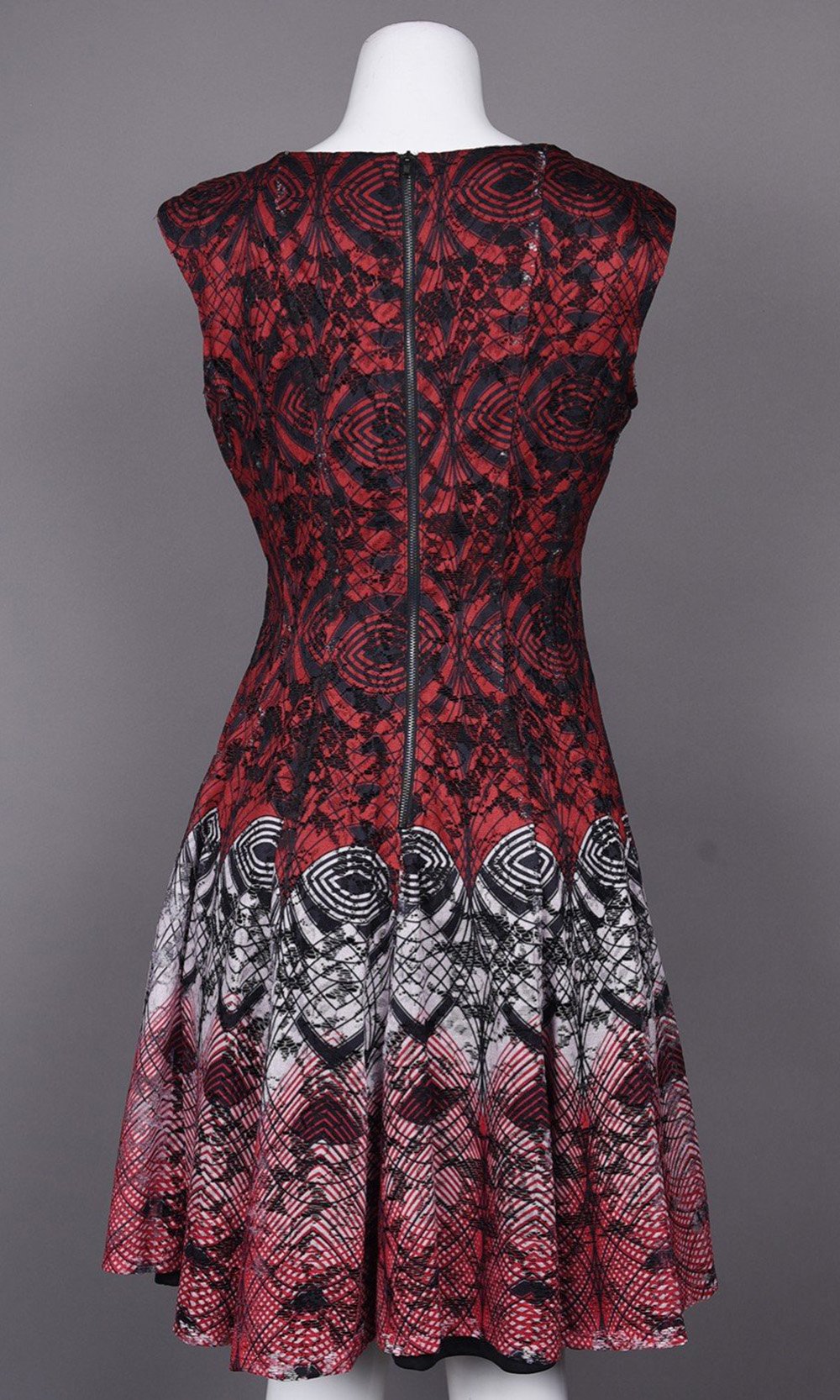 Gabby Skye - 56339MG Multi-Print Gradient Knit Lace A-Line Dress In Red and Multi-Color
