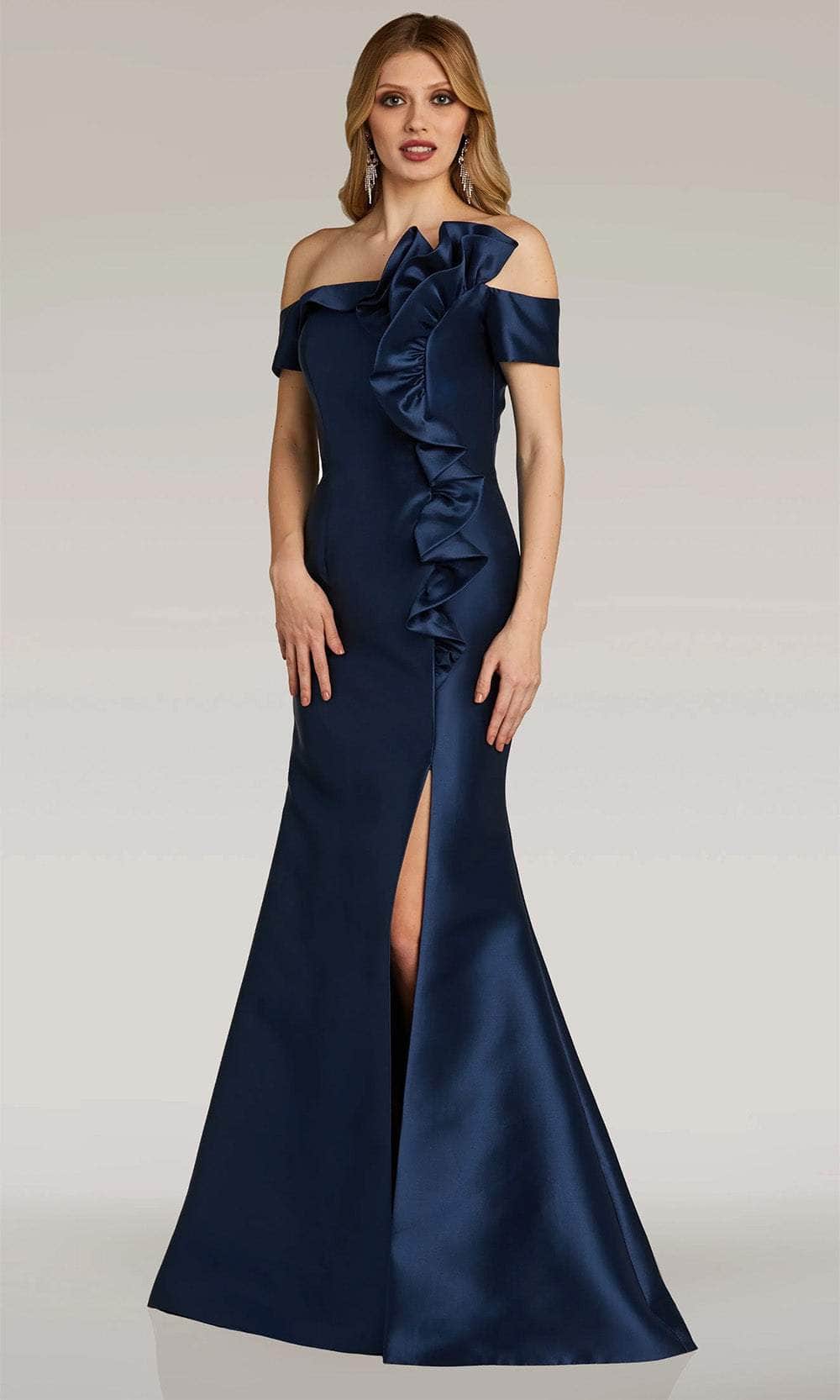 green emerald velvet dress V-Neck High-Low Mikado Evening Dress EU44 / Blue
