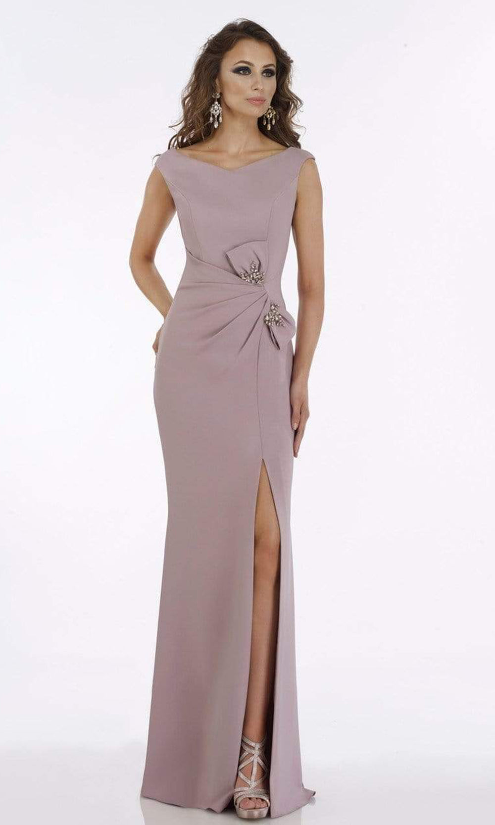 Gia Franco - Embellished Bateau Trumpet Gown With Slit 12921 CCSALE 12 / Mauve