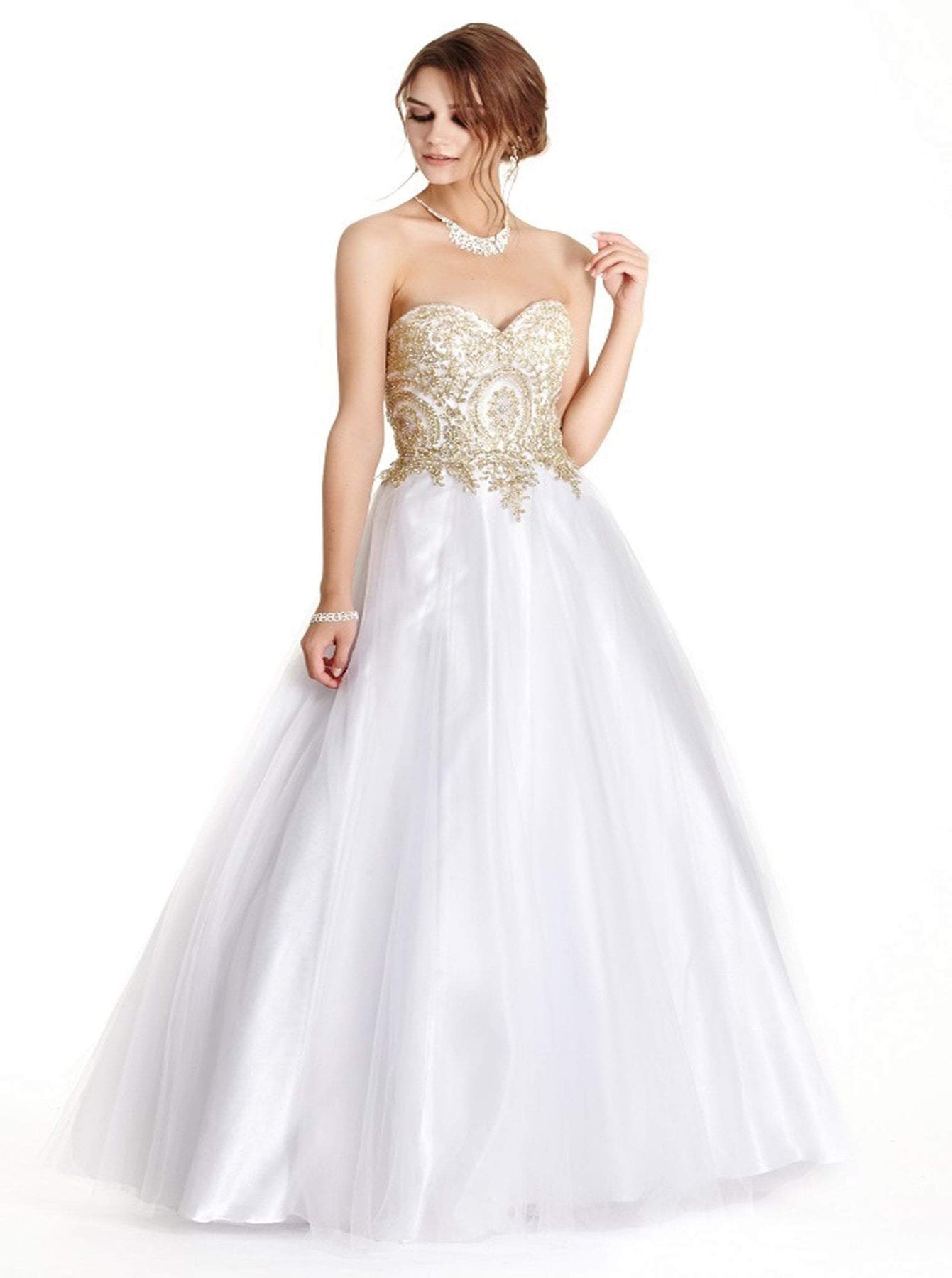 Gilded Sweetheart Quinceañera Ballgown Dress XXS / Off White-Gold