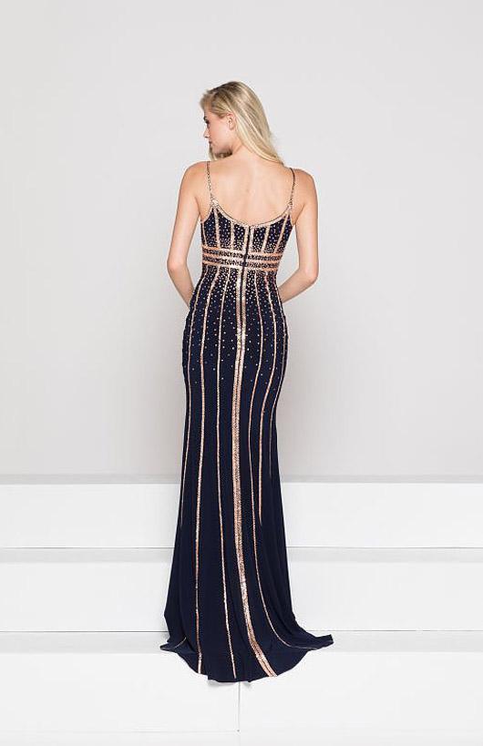 Glow by Colors - G766 Gilt Stripe Ornate Sheath Gown Special Occasion Dress