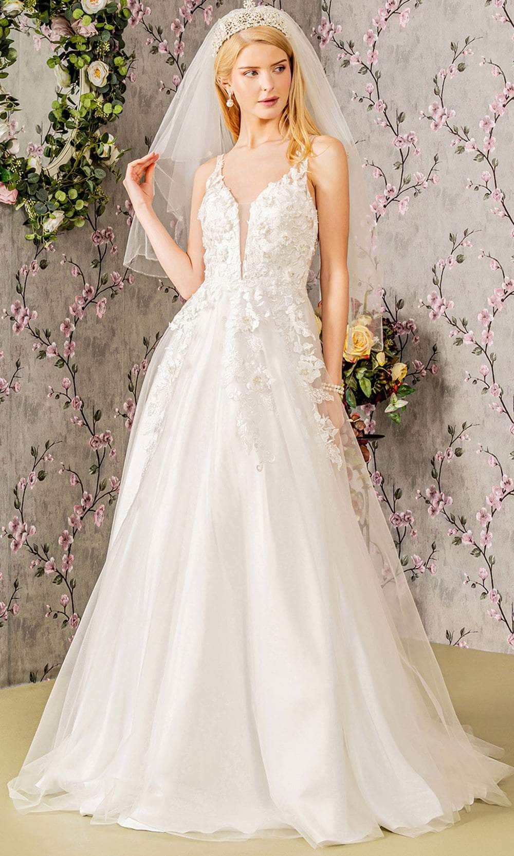 Floral Applique Sleeveless Bridal Gown by GLS Gloria GL3269 - White / 3XL Floral Applique Sleeveless Bridal Gown by GLS Gloria GL3269 - White / 3XL
