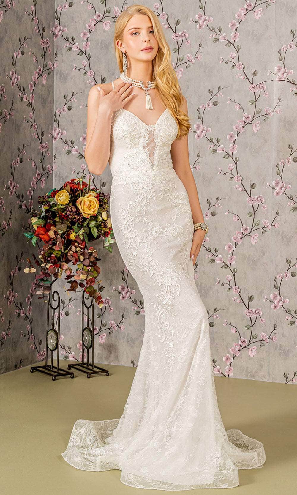Embroidered Sleeveless Lace Bridal Gown by GLS Gloria GL3442 4XL / Ivory Embroidered Sleeveless Lace Bridal Gown by GLS Gloria GL3442 4XL / Ivory