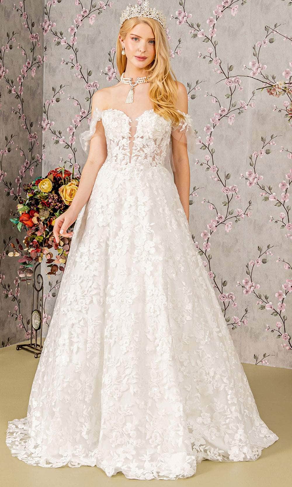 floral mesh wedding dress Sheer Floral Applique Blush Wedding Dress