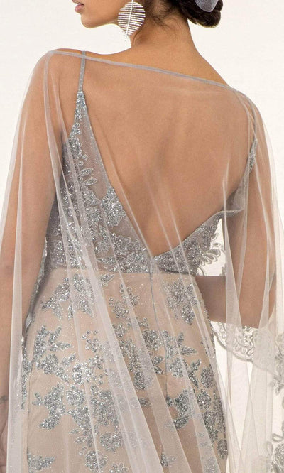 GLS by Gloria - GL1925 Glitter Embellished Dress with Cape Prom Dresses