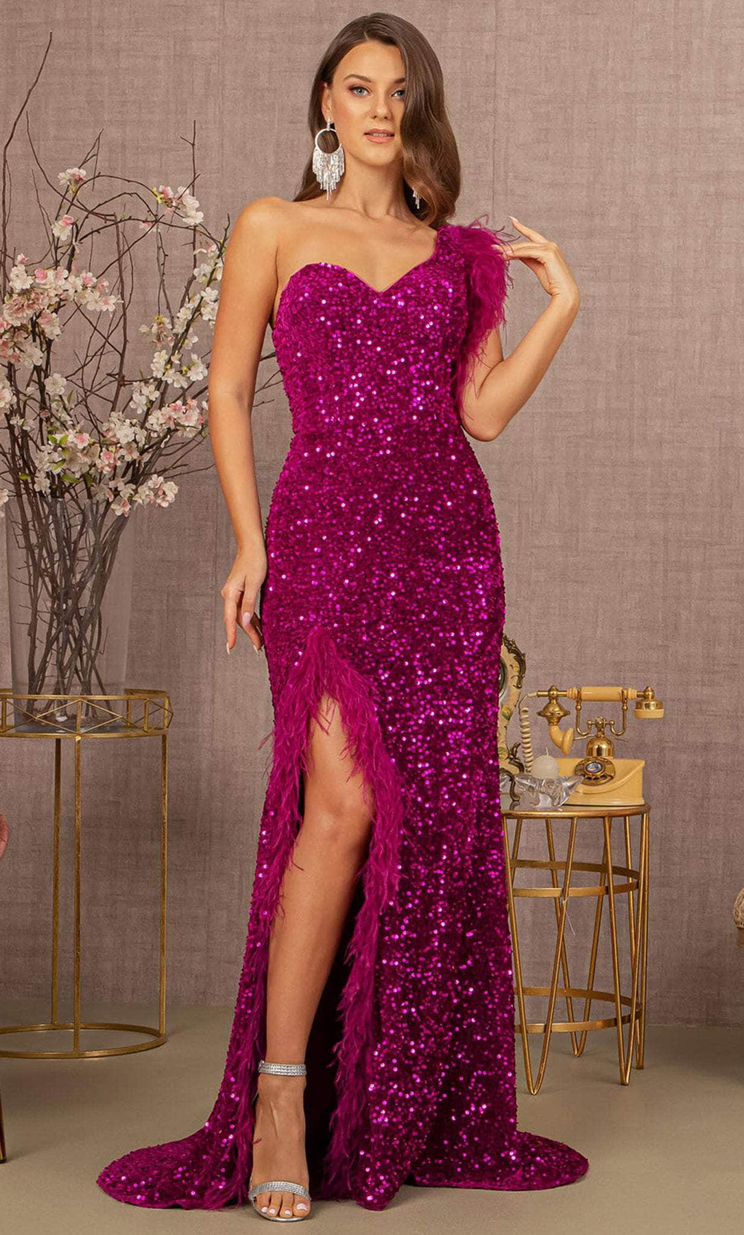 GLS by Gloria GL3154 - One Sleeve Sequin Prom Dress Special Occasion Dress