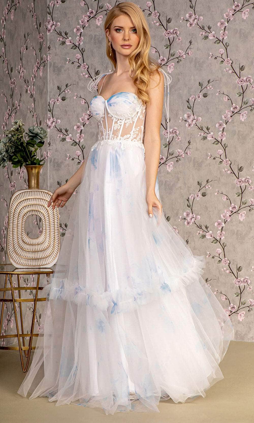 Ivory Embroidered Sheer Corset Tiered Gown by GLS Gloria GL3208 - M / Ivory Ivory Embroidered Sheer Corset Tiered Gown by GLS Gloria GL3208 - M / Ivory