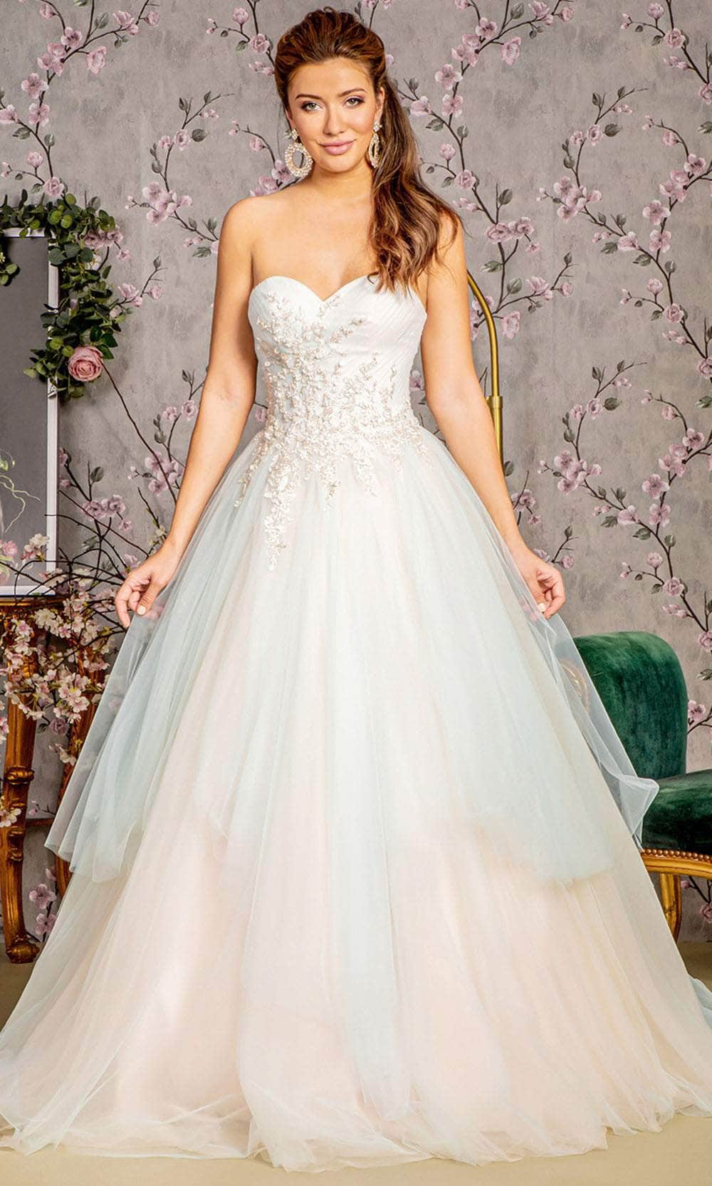 GLS by Gloria GL3244 - Long Mesh A-Line Dress - Strapless, Fitted Bodice, Beads, Jewels, Lace-Up Back, Back Zipper Closure, Train ADASA GLS by Gloria GL3244 - Long Mesh A-Line Dress - Strapless, Fitted Bodice, Beads, Jewels, Lace-Up Back, Back Zipper Closure, Train ADASA