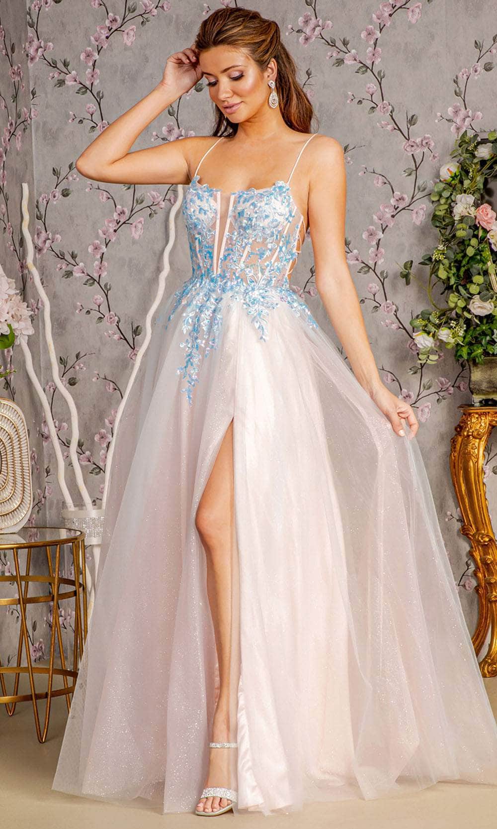 GLS by Gloria GL3251 Prom Dress - Blue/Peach | NewYorkDress GLS by Gloria GL3251 Prom Dress - Blue/Peach | NewYorkDress