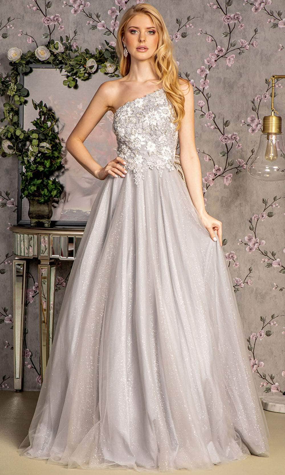GLS by Gloria GL3384 - Glitter One-Shoulder Gown Prom Dresses XS / Silver