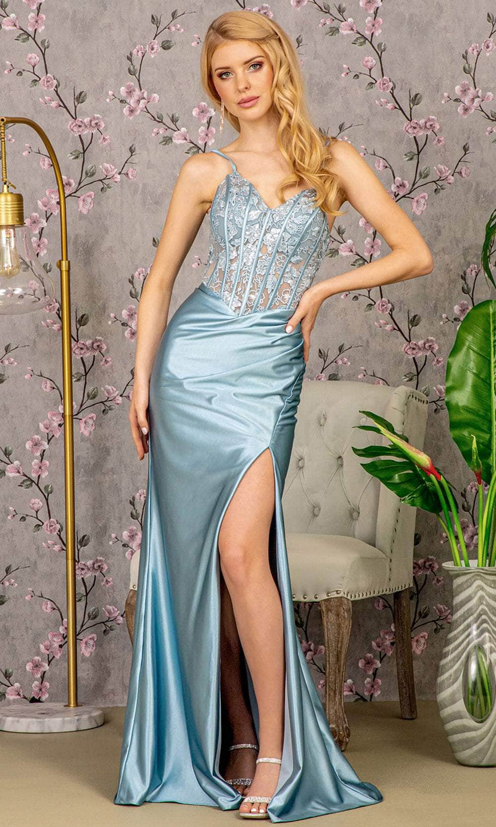 GLS by Gloria GL3439 - Illusion Sequin Evening Dress Evening Dresses XS / Smoky Blue