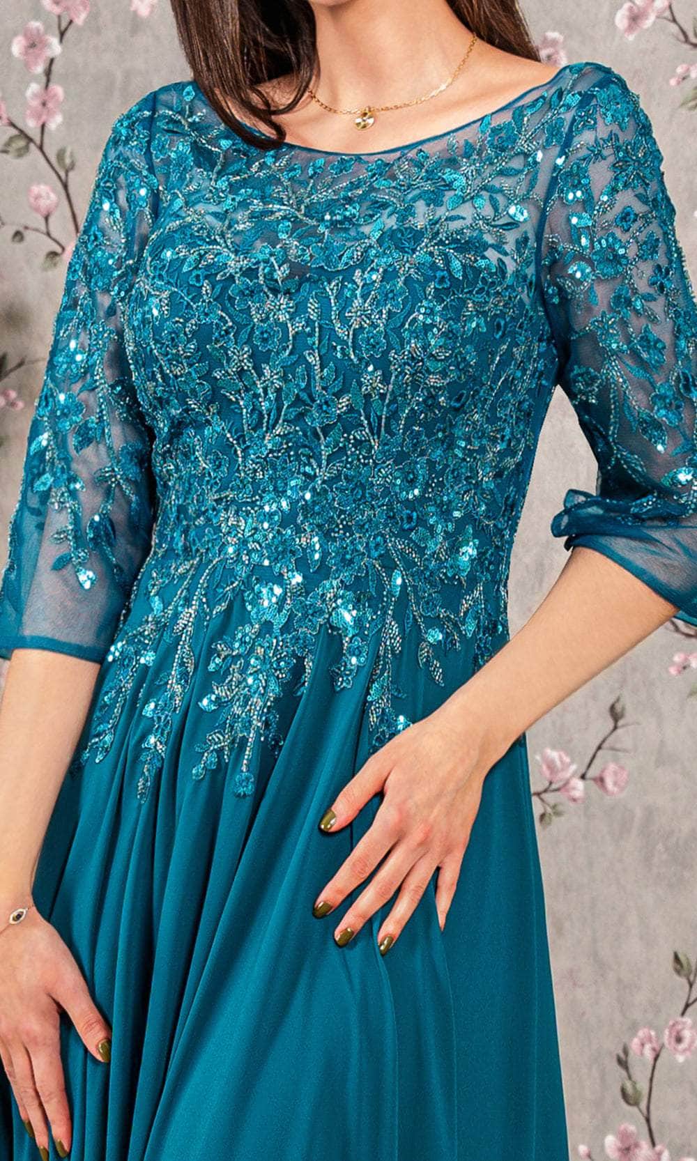 GLS by Gloria GL3447 - 3/4 Sleeve Pleated Skirt Gown Prom Dresses