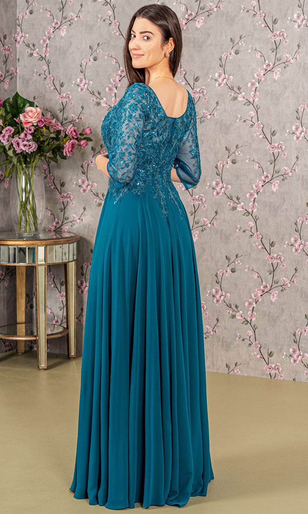 GLS by Gloria GL3447 - 3/4 Sleeve Pleated Skirt Gown Prom Dresses