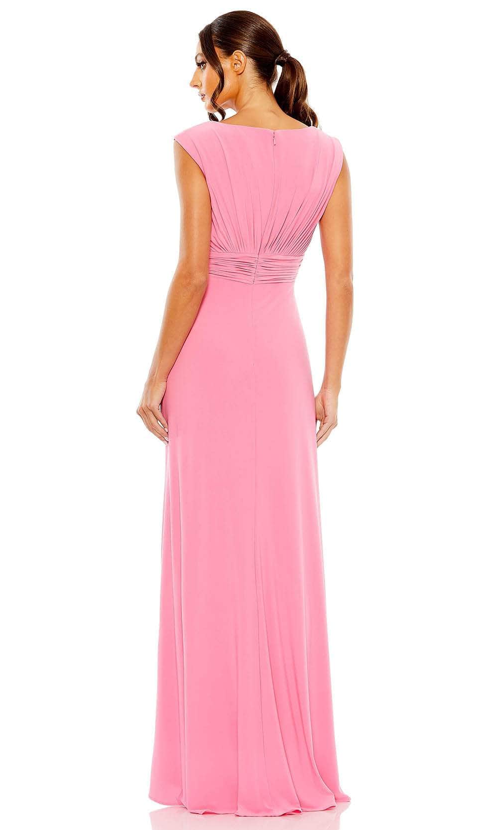 Ieena Duggal 55974 - Ruched Sheath Dress with High Slit Candy Pink