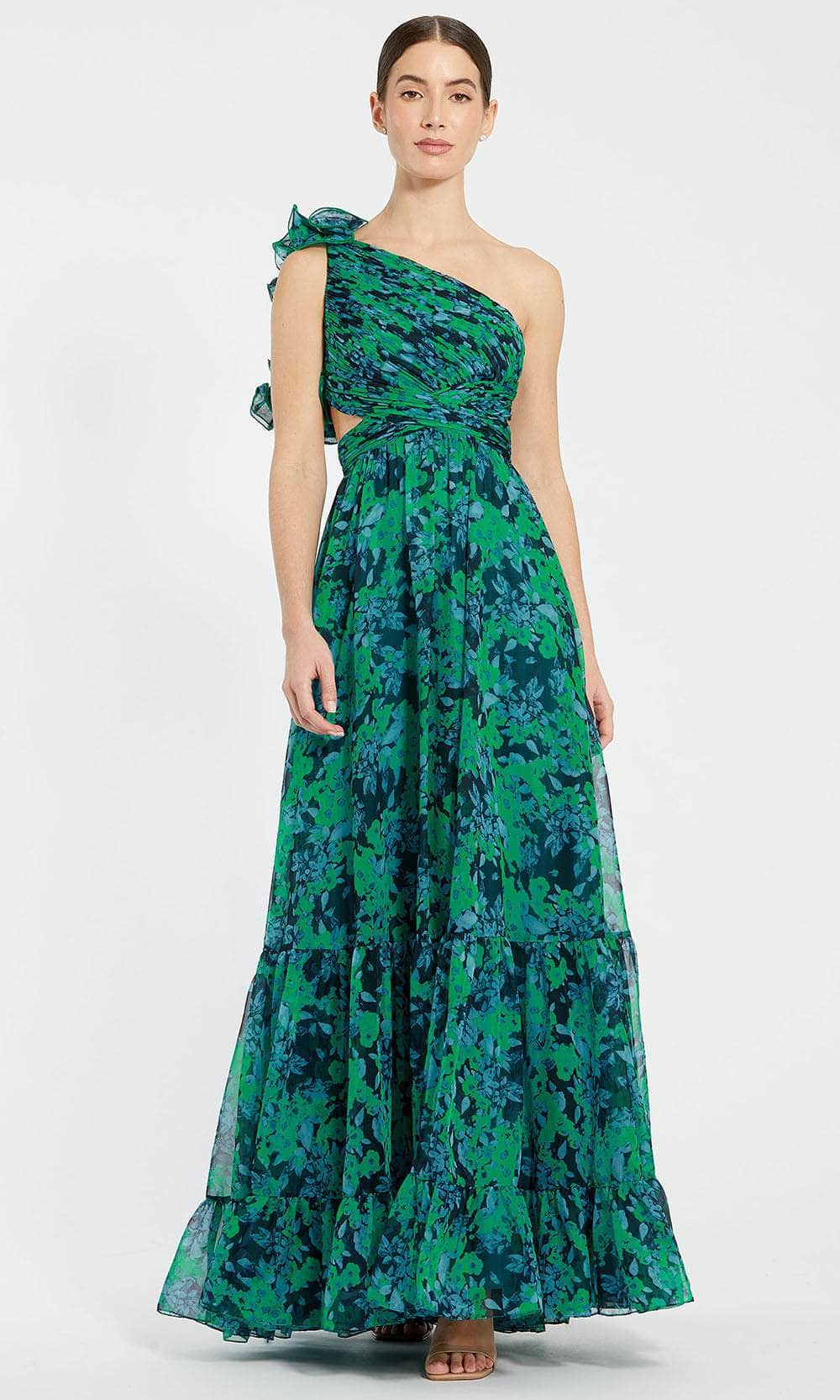 Ieena Duggal 68650 - Cutout One Sleeve Gown Prom Dresses 0 / Black Multi