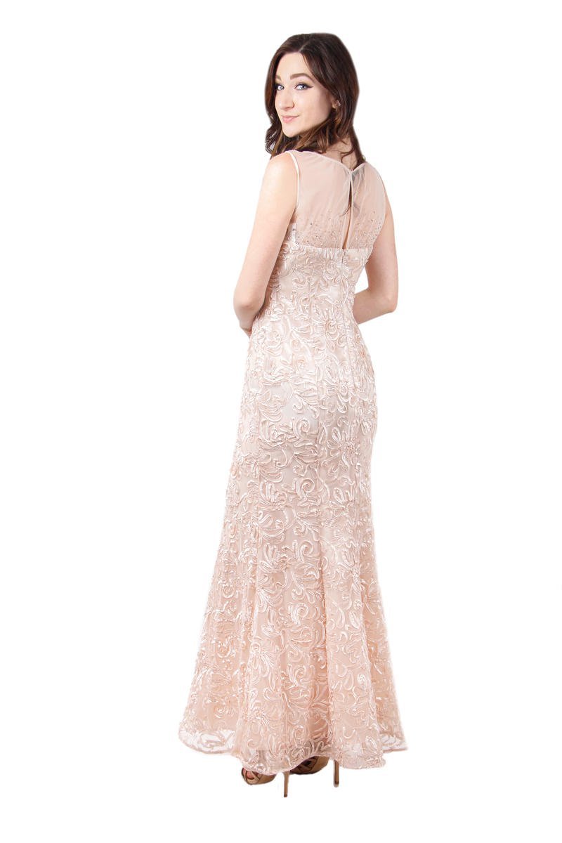 Ignite Evenings - 3530 Illusion Shoulders Embellished Trumpet Gown in Pink