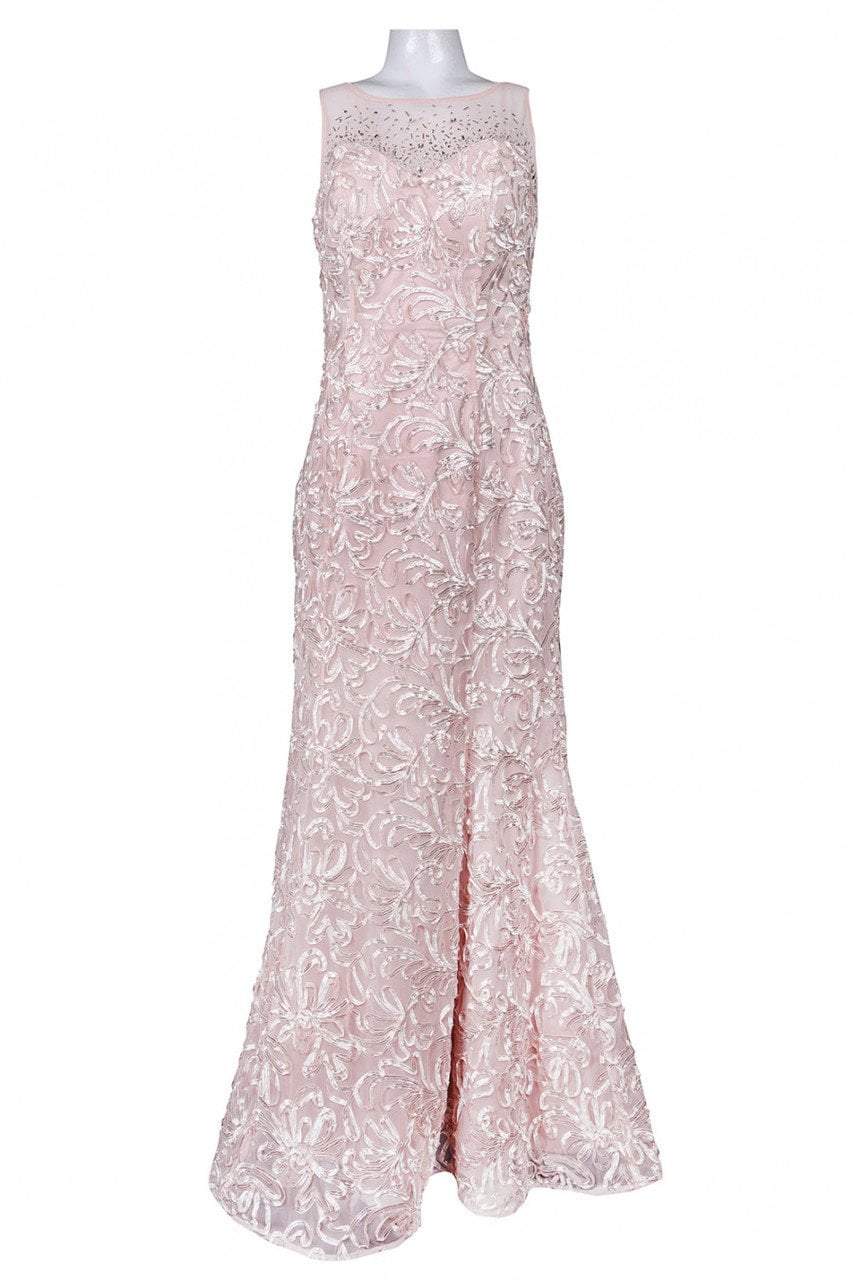 Ignite Evenings - 3530 Illusion Shoulders Embellished Trumpet Gown in Pink