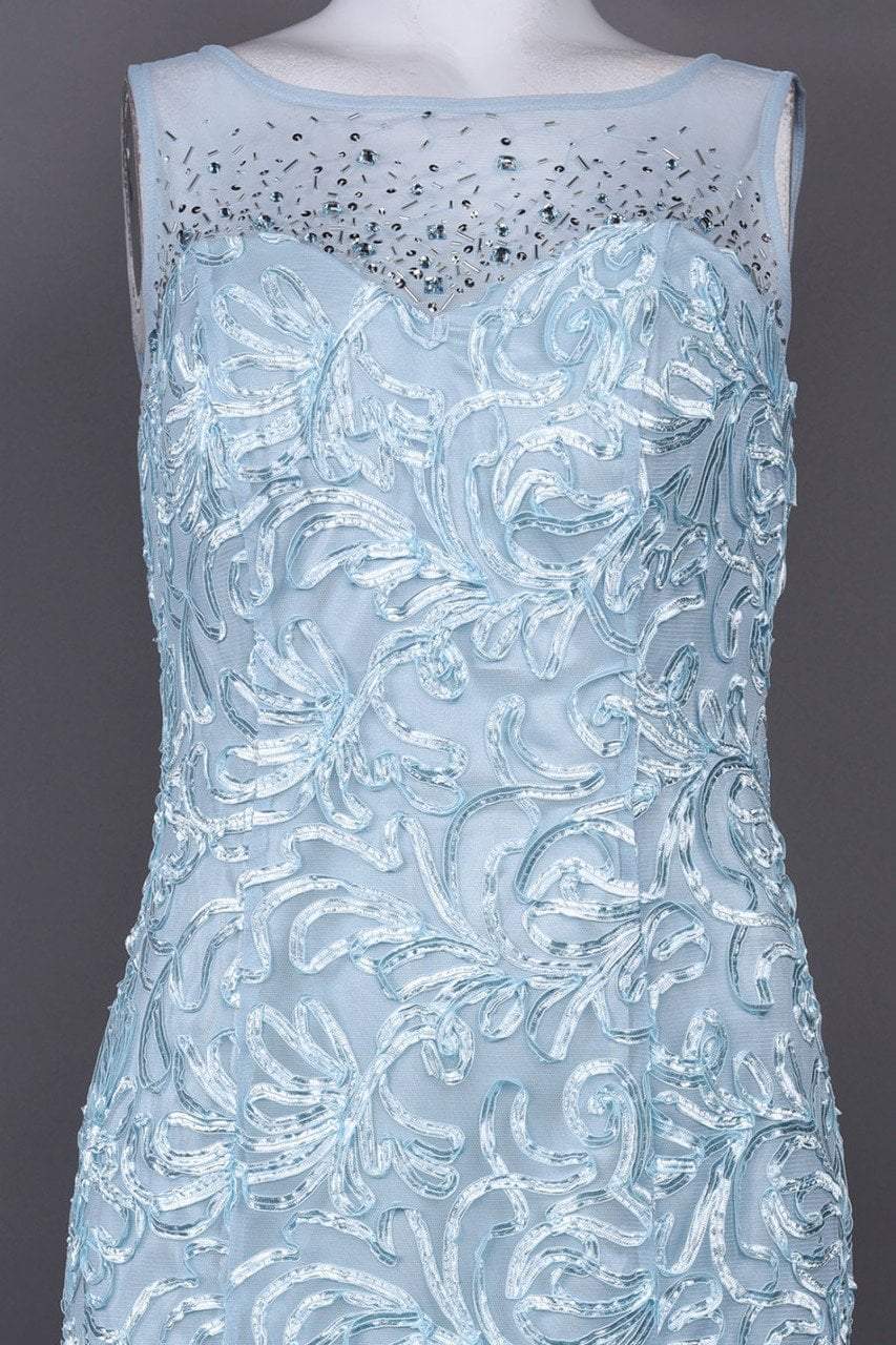 Ignite Evenings - 3530 Illusion Shoulders Embellished Trumpet Gown in Blue