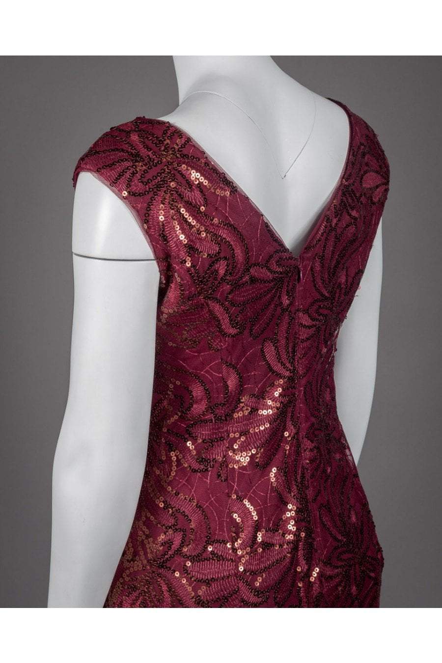 Ignite Evenings - 3399 Cap Sleeve Floral Sequined Mermaid Gown In Red