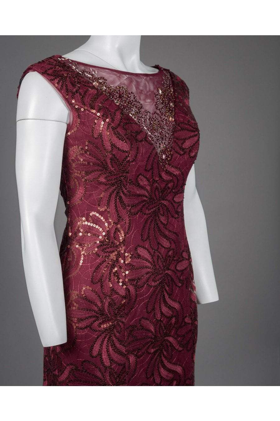 Ignite Evenings - 3399 Cap Sleeve Floral Sequined Mermaid Gown In Red