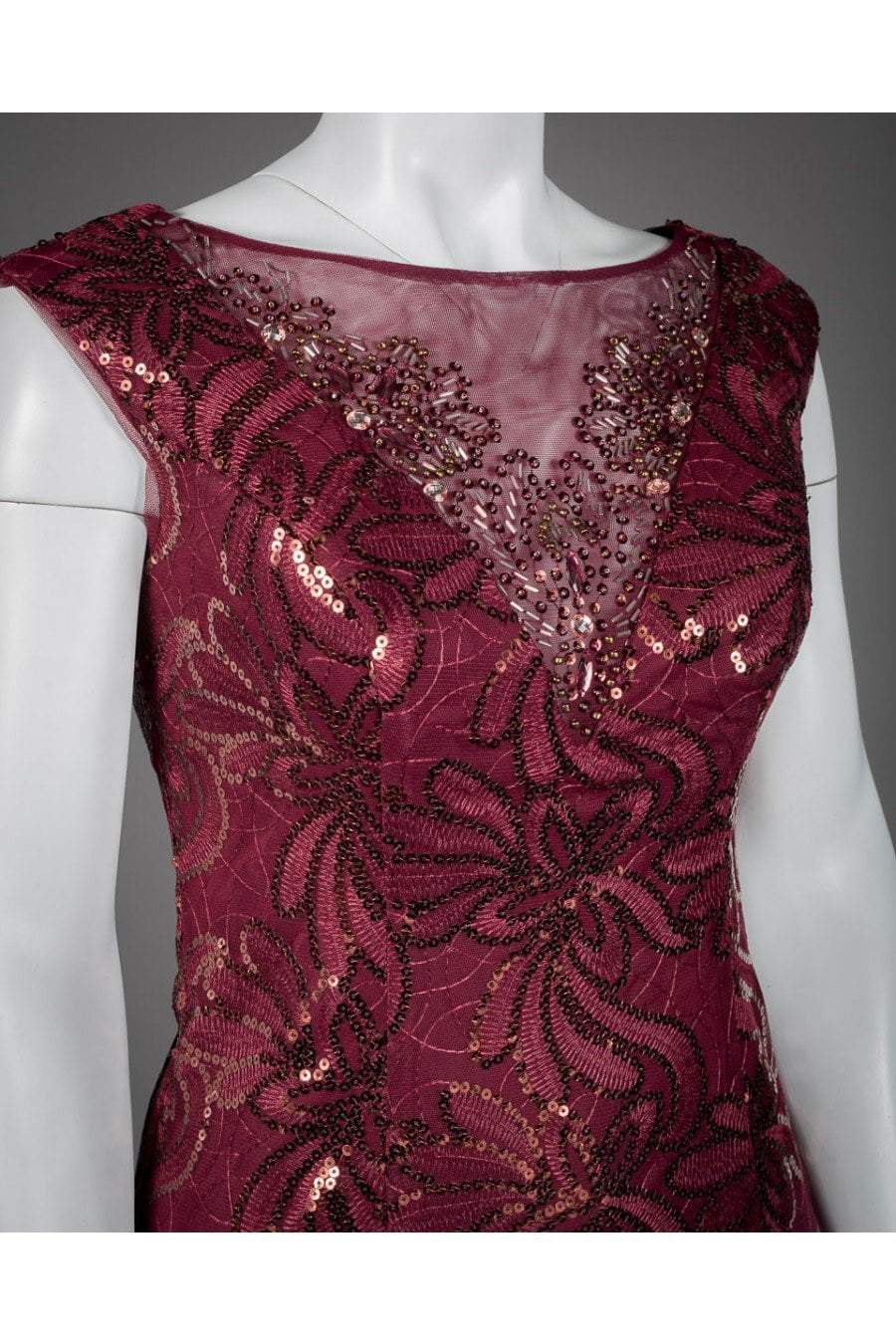 Ignite Evenings - 3399 Cap Sleeve Floral Sequined Mermaid Gown In Red