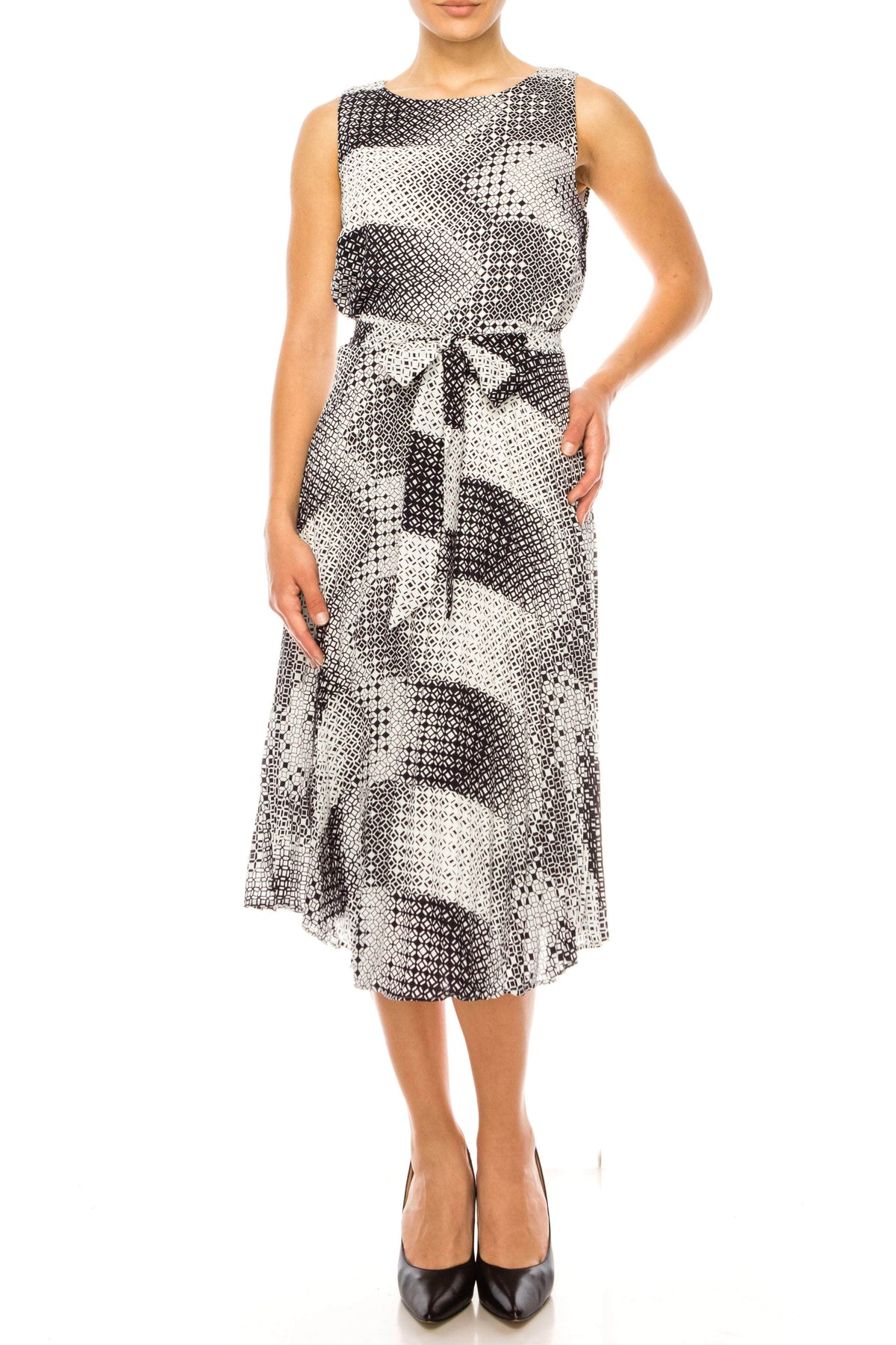 ILE Clothing CHP240 - Sleeveless Midi Print Dress Special Occasion Dresses