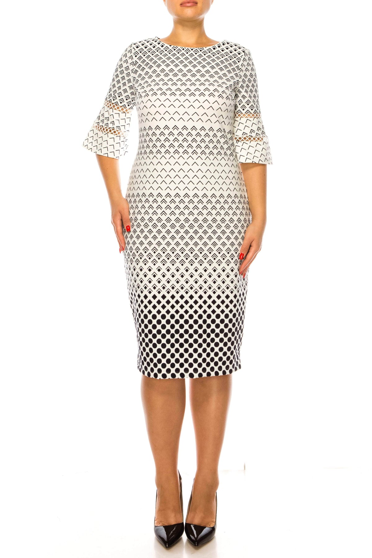 ILE Clothing SCP5901RE - Bell Sleeve Print Dress Special Occasion Dresses