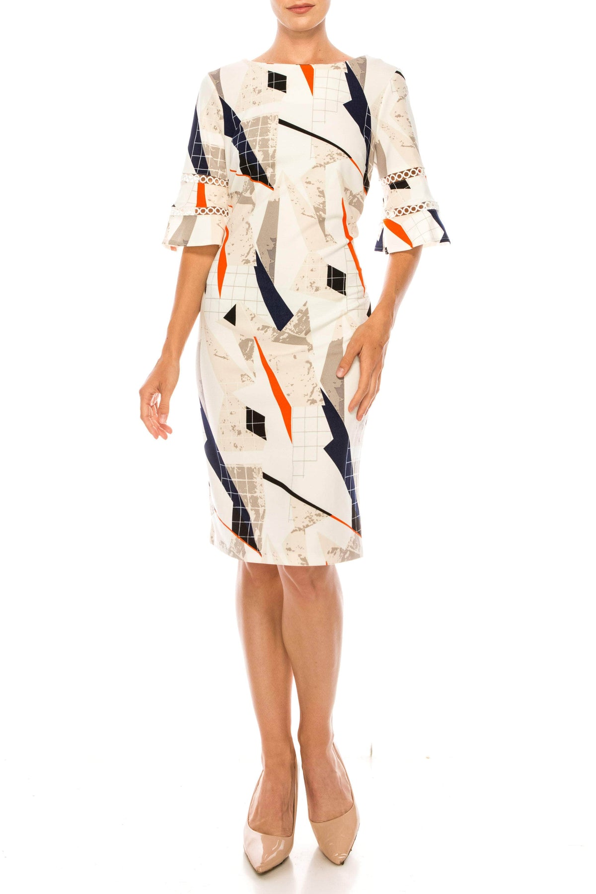 ILE Clothing SCP5901RE - Bell Sleeve Print Dress Special Occasion Dresses