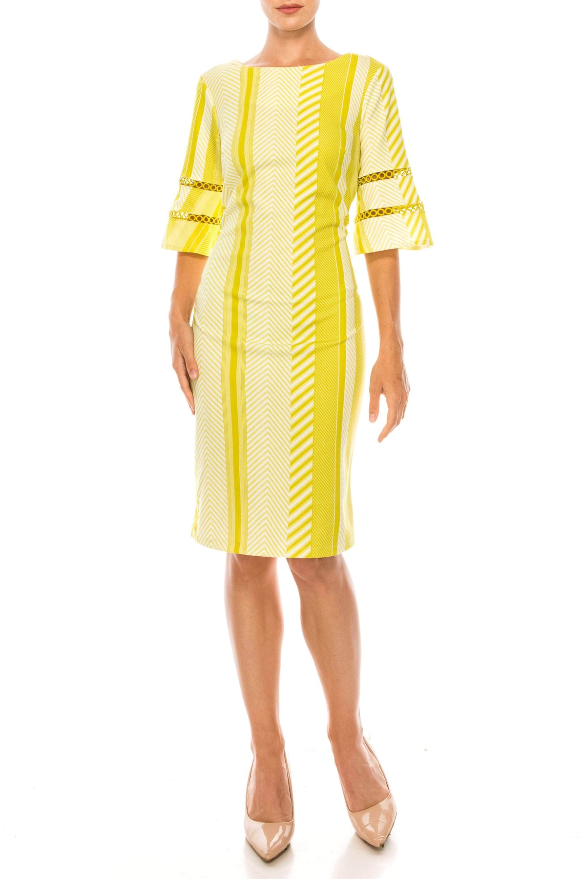 ILE Clothing SCP5901RE - Bell Sleeve Print Dress Special Occasion Dresses