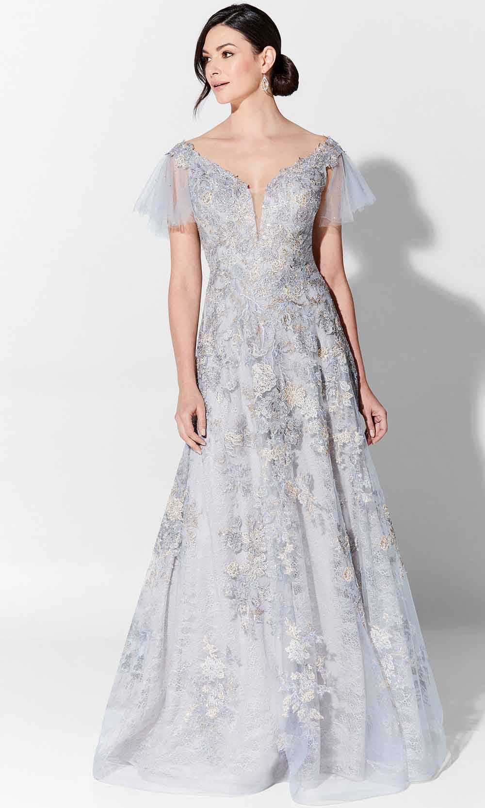 Ivonne D 122D63 - Fine Embroidered A Line Gown Mother of the Bride Dresses 4 / Dusty Blue/Silver