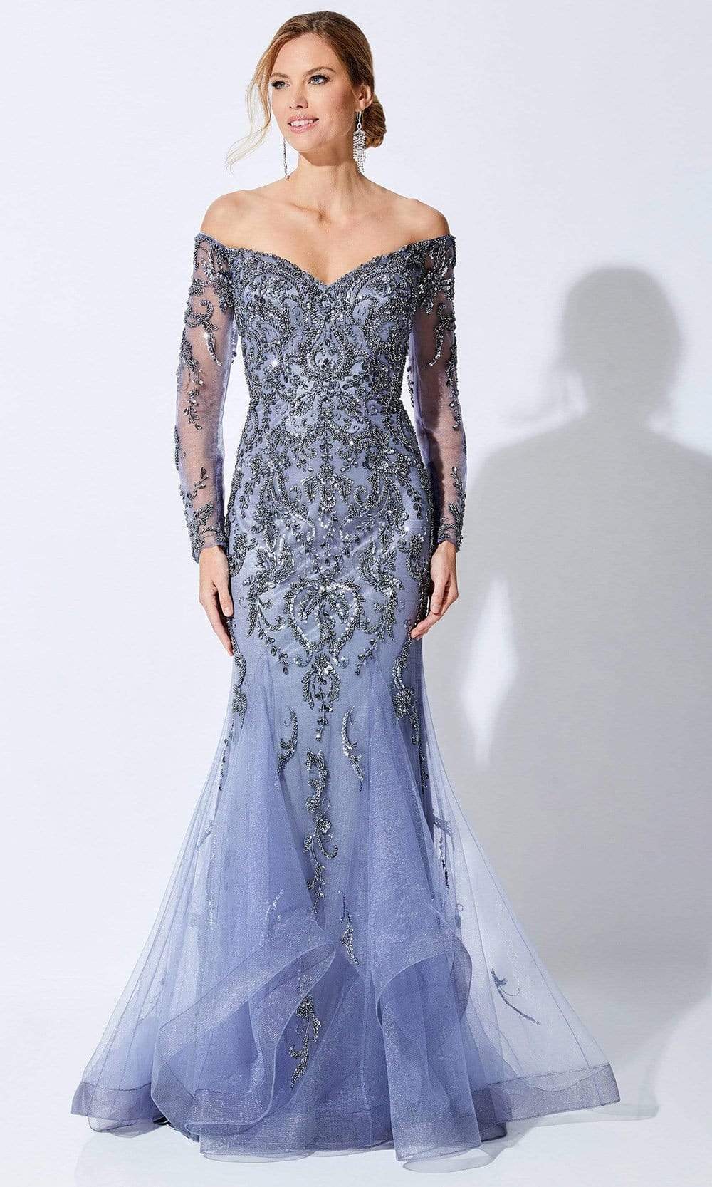 Ivonne D by Mon Cheri - Off Shoulder Trumpet Evening Dress Mother of the Bride Dresses 4 / Dark Periwinkle