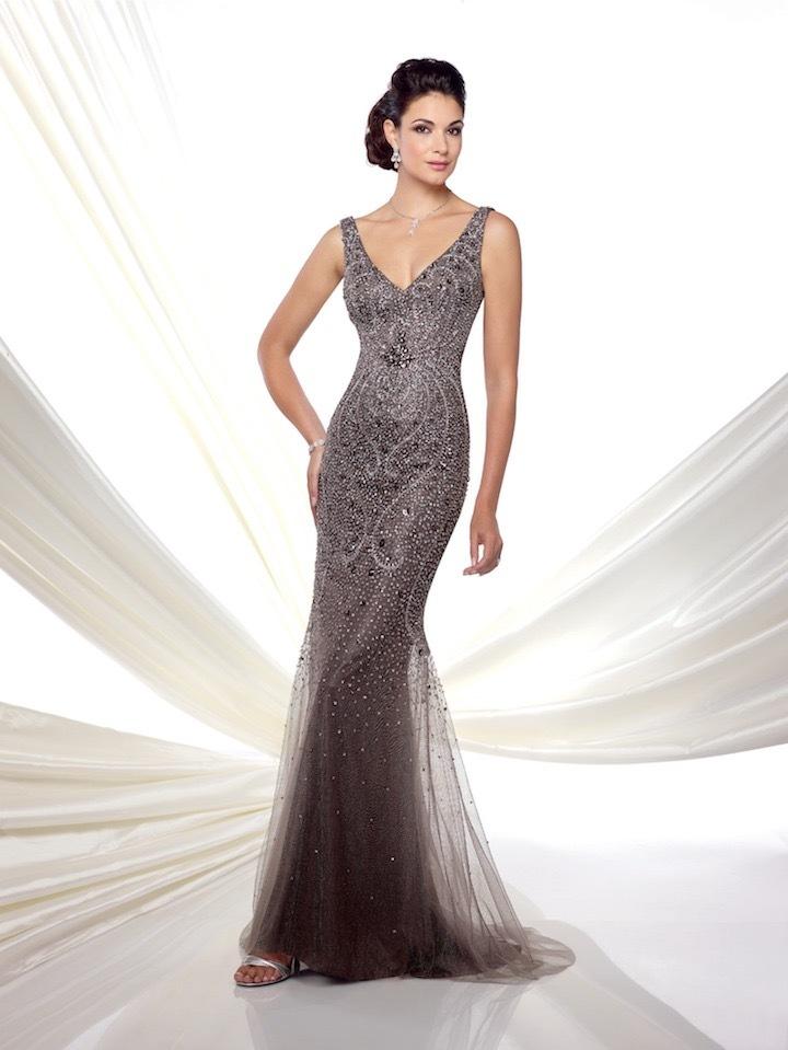 Ivonne D by Mon Cheri - Sleeveless V Neckline Beaded Tulle Trumpet Gown 116D23 - 1 Pc Dark Gray in Size 10 Available CCSALE 4 / Dark Gray