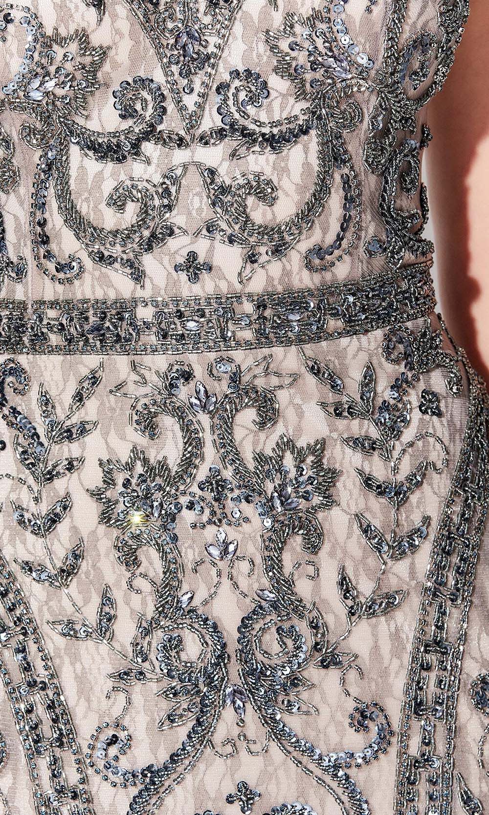 Ivonne D for Mon Cheri - Bead Embellished V-Neck Sheath Evening Dress 119D42 - 1 pc Smoke/Nude In Size 6 Available CCSALE 14 / Smoke/Nude