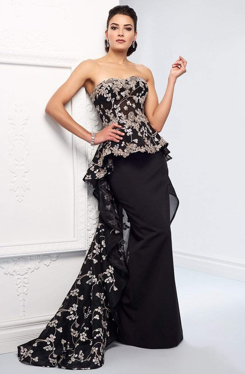 Ivonne D for Mon Cheri - 218D32W Embraided Lace Peplum Dress Special Occasion Dress 16W / Black/Taupe