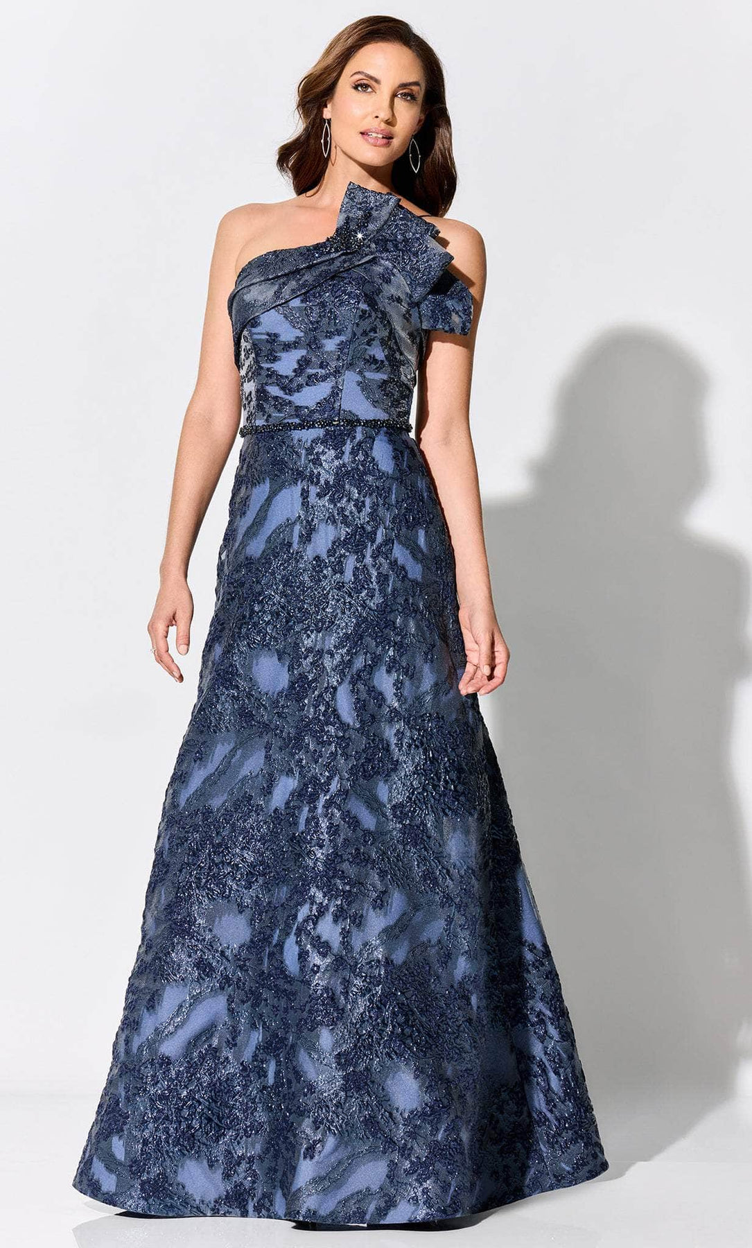 Ivonne D ID304 - Asymmetric Neck Brocade Evening Gown Special Occasion Dress 4 / Navy