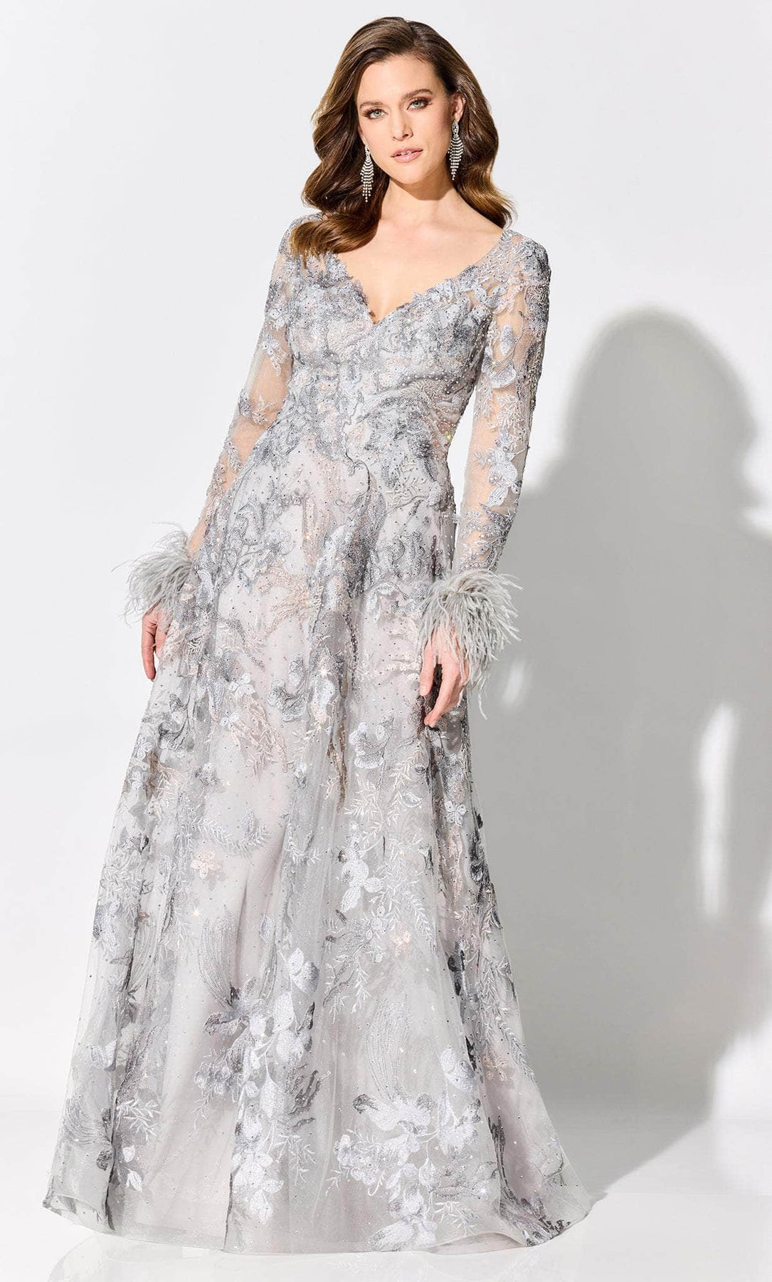 Ivonne D ID307 - Embroidered A-Line Evening Gown Special Occasion Dress 4 / Gray/Multi