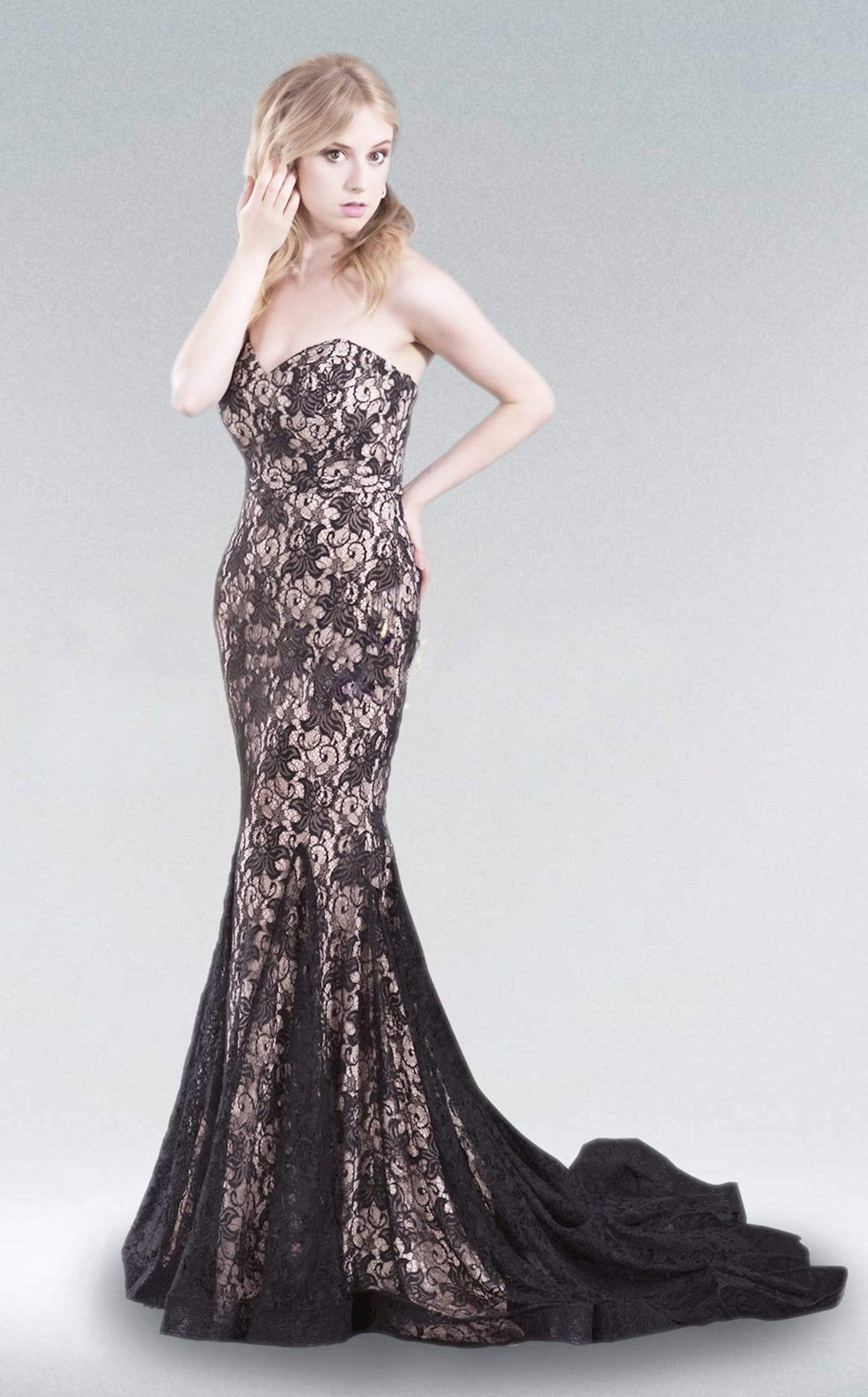 Jadore - JC8087 Strapless Sweetheart Lace Mermaid Gown Bridesmaid Dresses 2 / Black/Nude