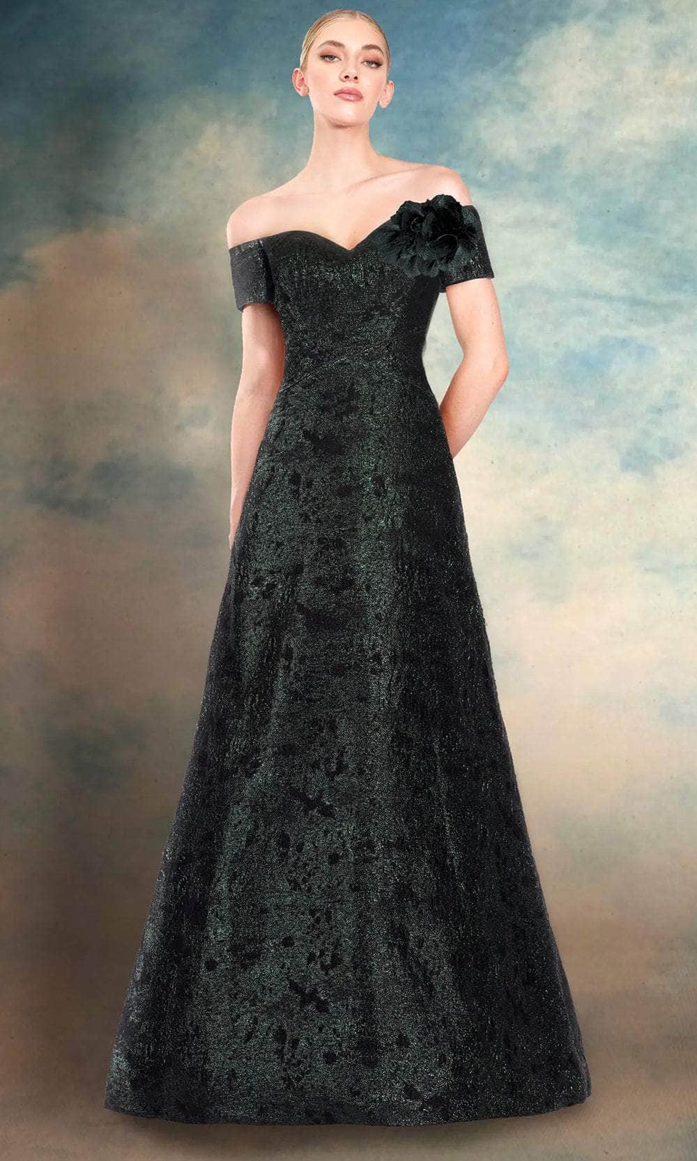 Janique 11621 - Off Shoulder Long Gown Mother of the Bride Dresses 2 / Forest