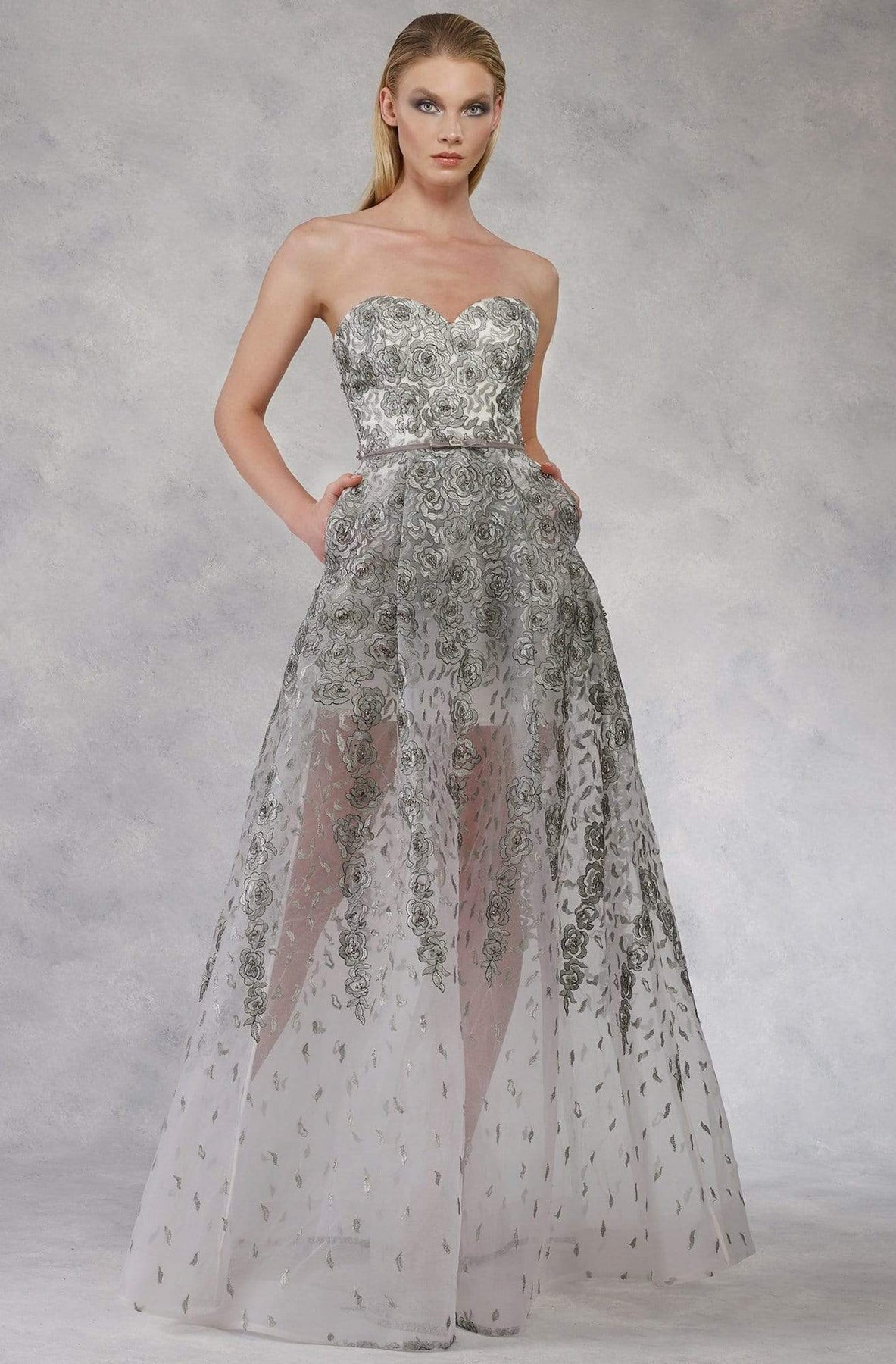 Janique - 17045 Embroidered Sweetheart A-line Dress Special Occasion Dress 0 / Gray