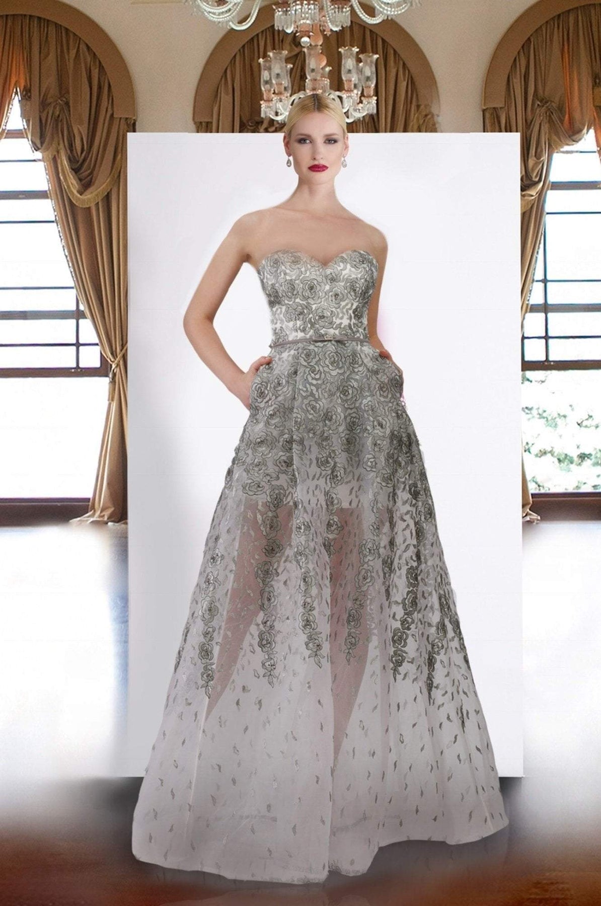 Janique - 17045 Embroidered Sweetheart A-line Dress Special Occasion Dress