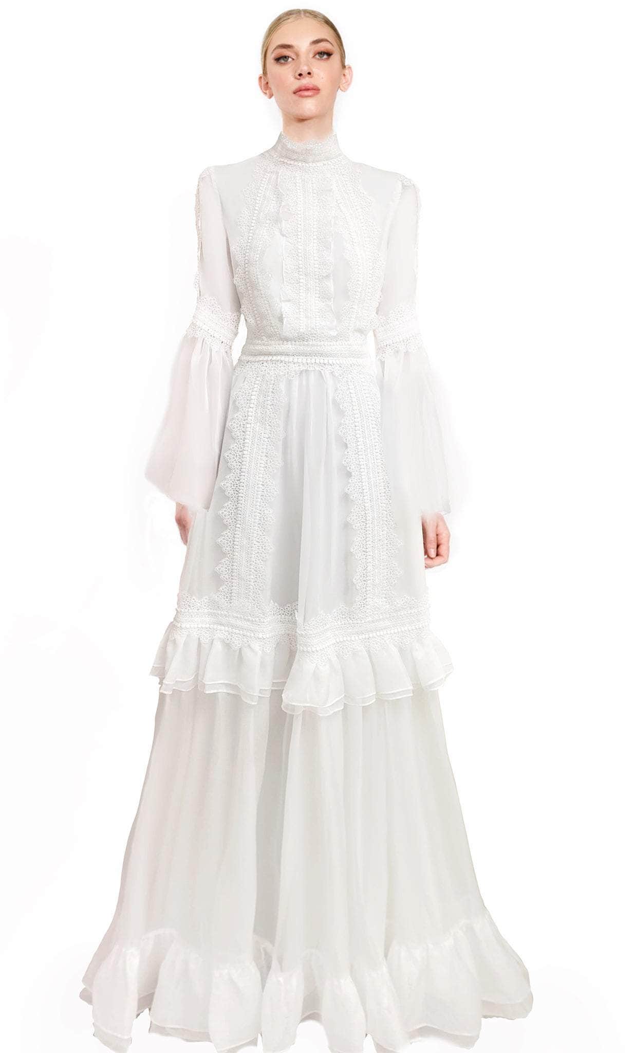 Janique 22102 - Bell Sleeve Lace Evening Gown Special Occasion Dress 0 / Ivory