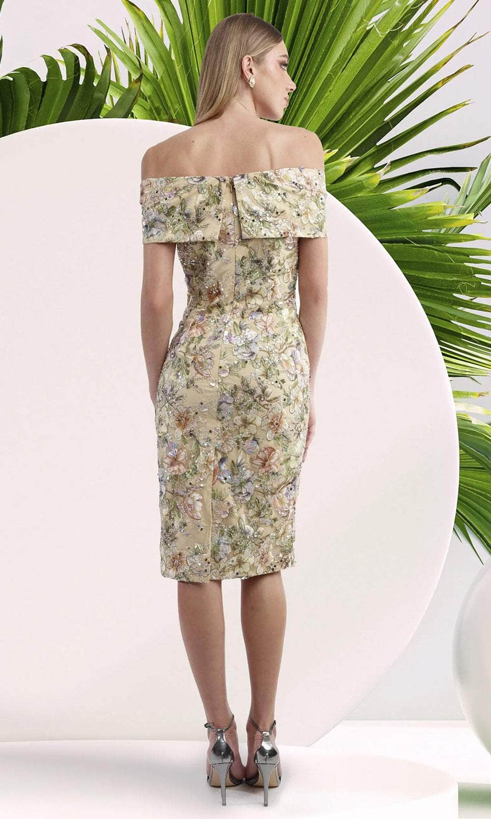 Janique 6044 - Off Shoulder Floral Embellished Dress Cocktail Dresses